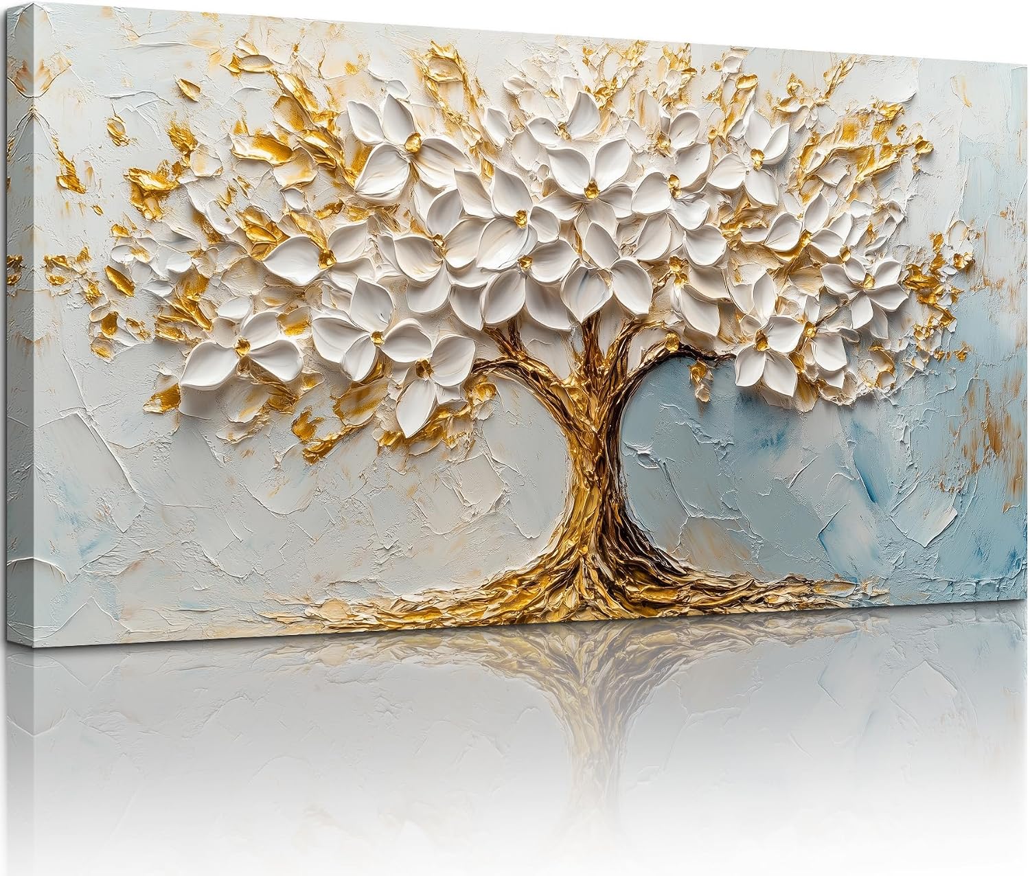 SERIMINO Tree of Life Wall Art, White Gold Tree Extra Large Artwork, Neutral Aesthetic Abstract Art Wall Decor, Modern Fantasy Pictures for Living Room Dining Room Office Canvas Prints 29'X57'