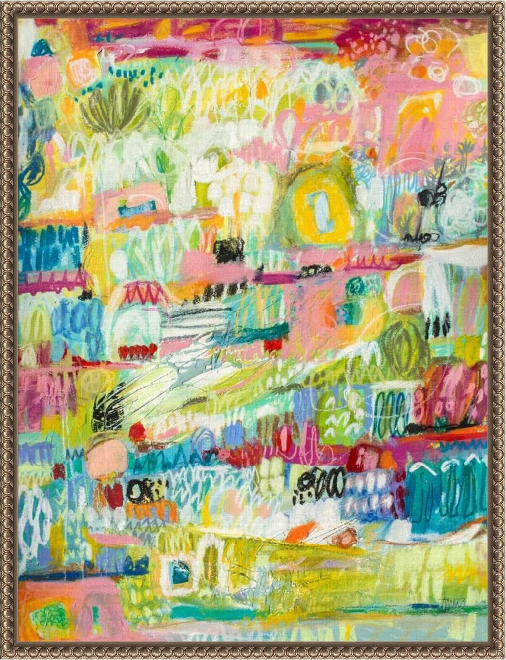 Amanti Art Framed Canvas Wall Art 24x18 Boho Garden II by Karen Fields, Framed Wall Art Canvas, Abstract Artwork, Traditional Decor, Medium Poster Painting for Living Room, Bedroom, Bathroom, Kitchen