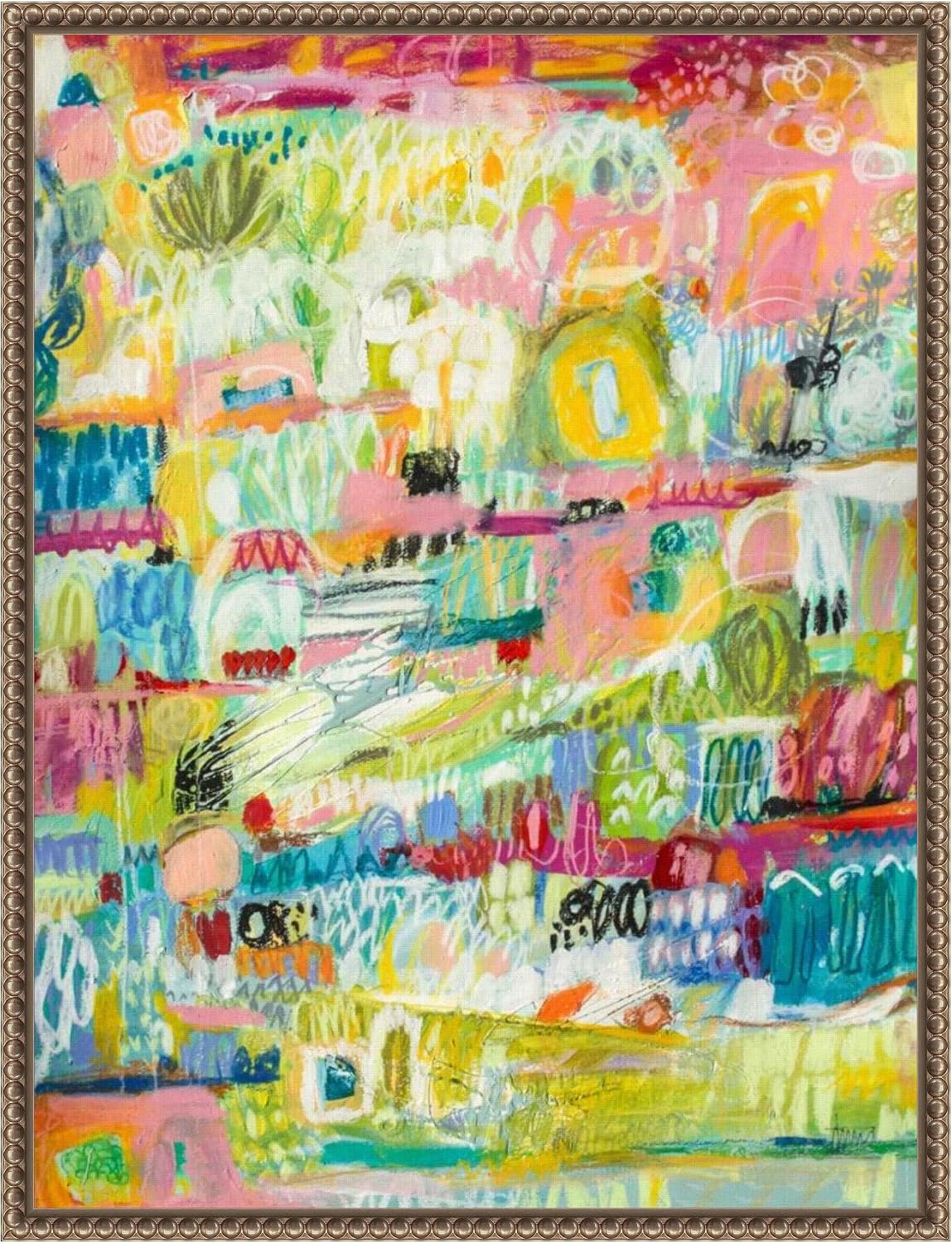 Amanti Art Framed Canvas Wall Art 24x18 Boho Garden II by Karen Fields, Framed Wall Art Canvas, Abstract Artwork, Traditional Decor, Medium Poster Painting for Living Room, Bedroom, Bathroom, Kitchen