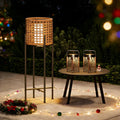 LAUSAINT HOME Solar Powered Outdoor Floor Lamp with Auto On/Off LED Light, Waterproof Wicker Patio Floor Lights, Boho Rattan Floor Lantern (1 Floor Lamp & 2 Desk Lamp)