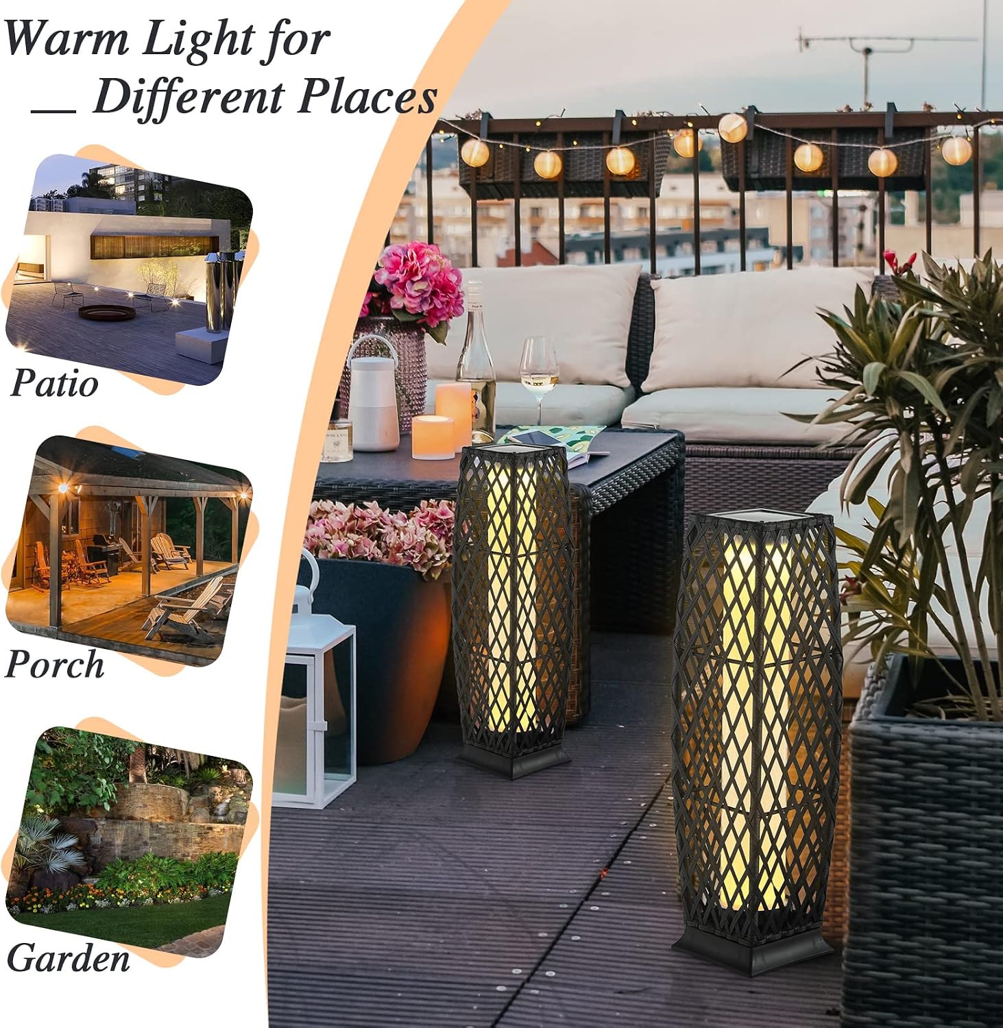 Tangkula 2 Pieces Outdoor Solar Powered Floor Lamps, IP65 Waterproof Wicker Floor Lamps with Auto On/Off LED Light, Outdoor Decor Lanterns for Garden Porch Pool Pathway Driveway (Diamond-Black)