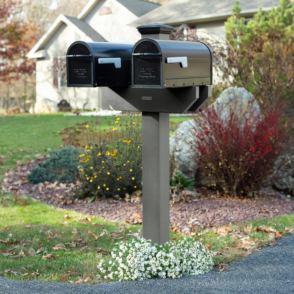 Hazelton Two-Sided Mailbox Post, Coastal Teak