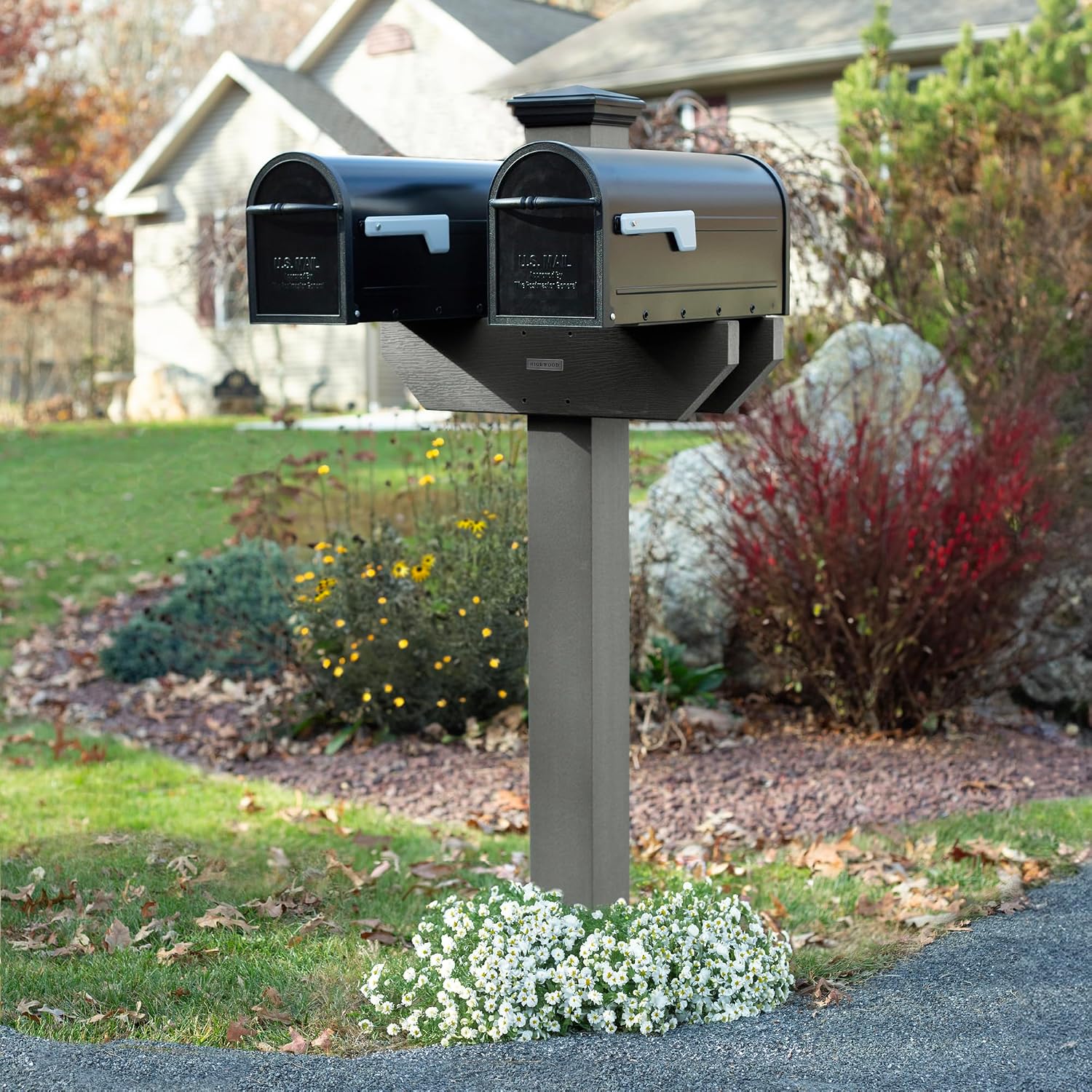 Hazelton Two-Sided Mailbox Post, Coastal Teak