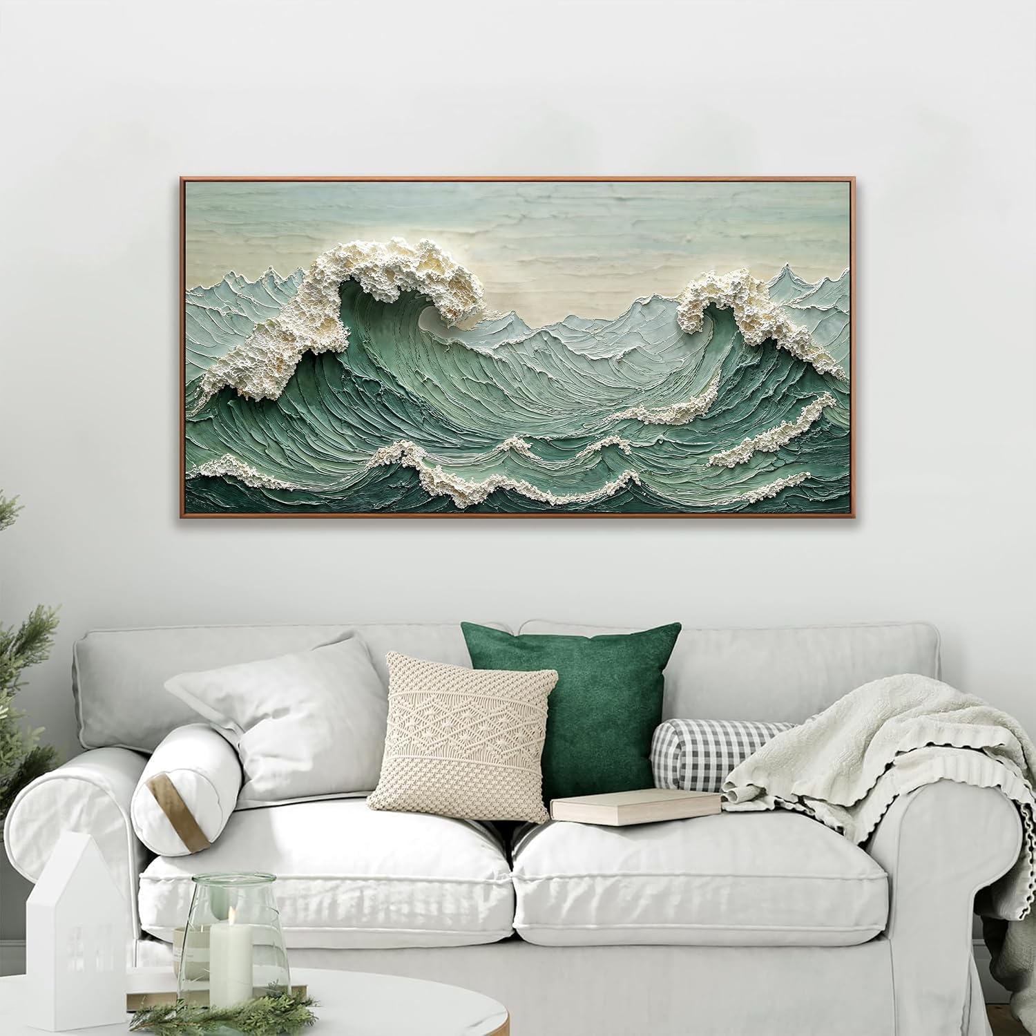 Sea Wave Abstract Green Wall Art For Living Room Artwork Canvas Art Wall Decor Painting Abstract Wall Decor Print Picture For Bedroom Office Hotel Home Wall Decoration 24 X 48 Inch With Framed