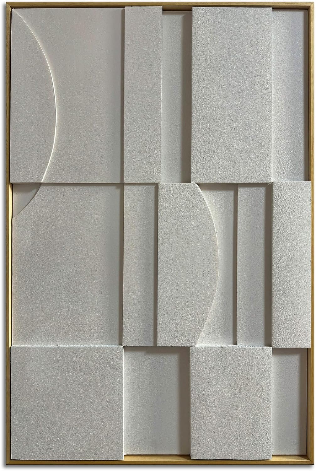 Slyart 3D White Textured Wall Art, Handmade Verical Abstract Relief Wall Art Framed Wall Decorations Artwork, Minimalist White Painting