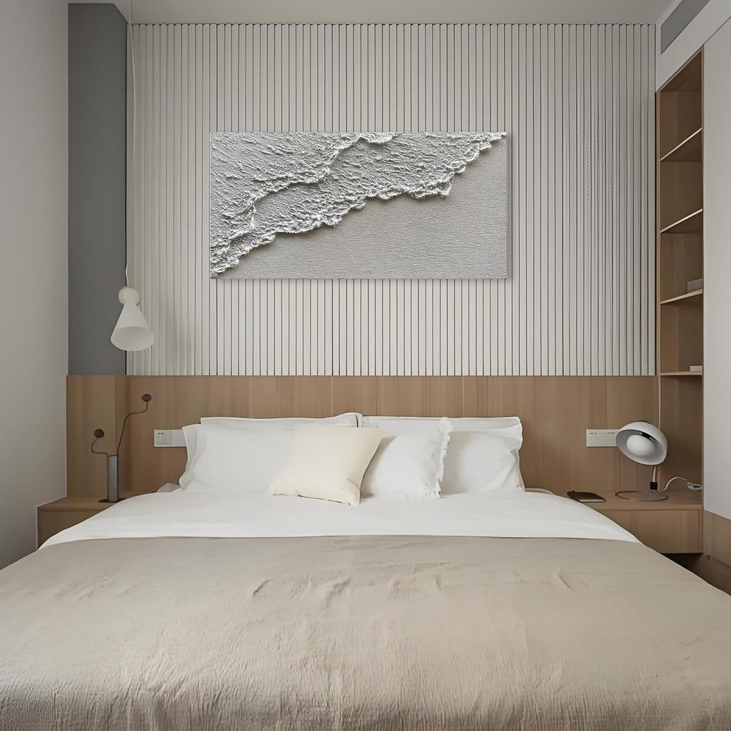 Hand Painted White Art Oil Painting Waves Abstract Canvas Painter House Wall Art Deco 24x48 inches