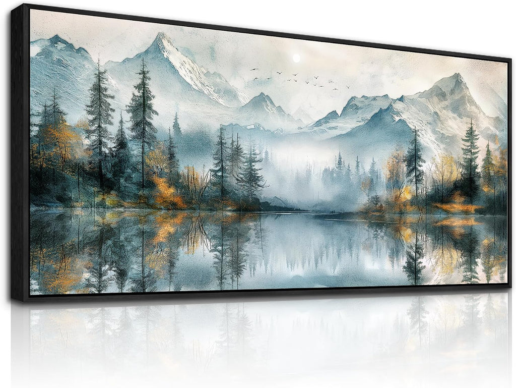MHARTK66 Large Wall Art For Living Room Forest Trees Wall Decor Beach Pictures Mountain Landscape Canvas Prints Painting Modern Black Framed Home Decor Walls Artwork For Bedroom Office 72l X 32w