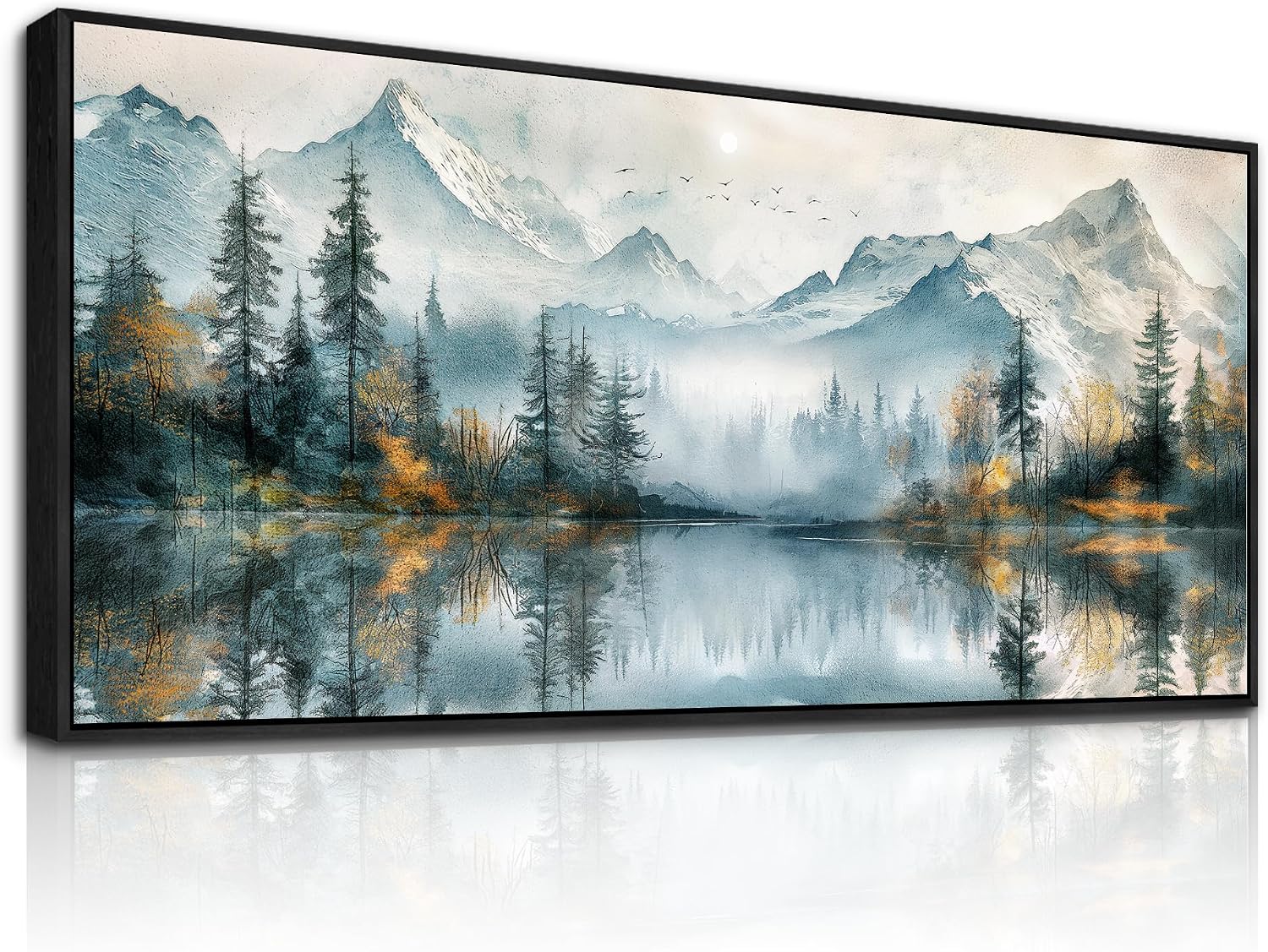 MHARTK66 Large Wall Art For Living Room Forest Trees Wall Decor Beach Pictures Mountain Landscape Canvas Prints Painting Modern Black Framed Home Decor Walls Artwork For Bedroom Office 72l X 32w