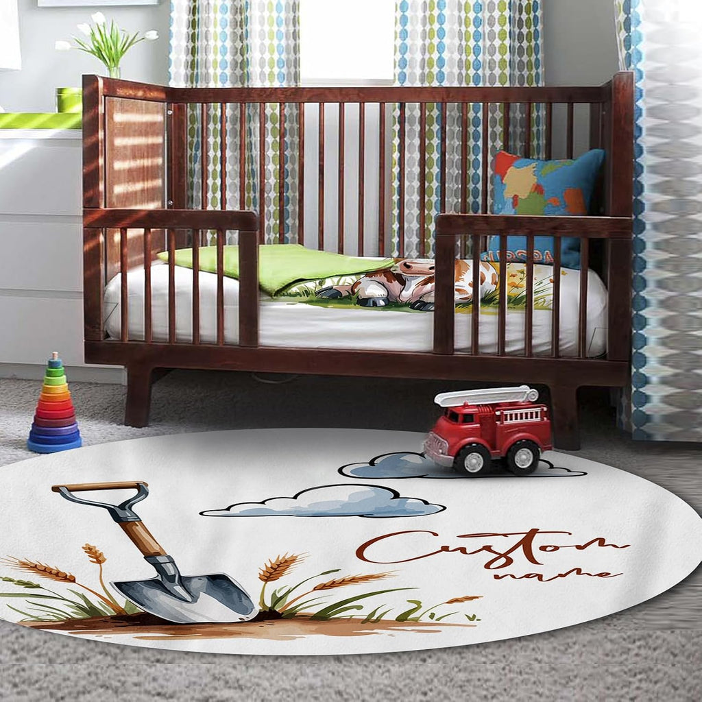 Personalized Crib Bedding Set for Baby Boys Girls, Farm Cabin Pattern Custom Name Baby Crib Sets 5-Pcs, Double Layer Baby Blanket Fitted Sheet Changing Pad Cover Rug Wall Art Set