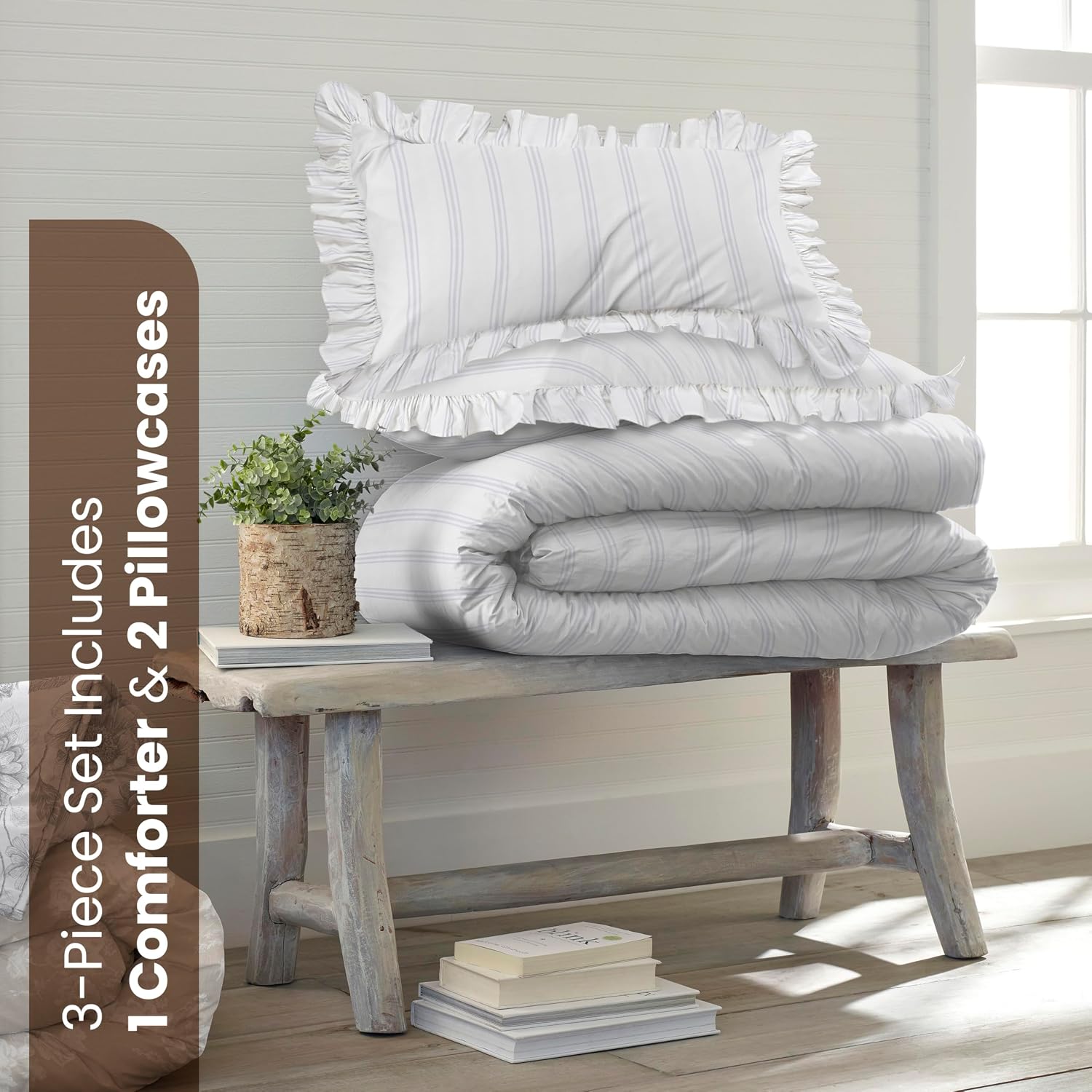 Martex EcoPure Comfort Wash 3-Piece Print Full/Queen Comforter Set – 100% Organic Cotton - All-Season - Breathable & Lightweight – Easy Care - Brooke