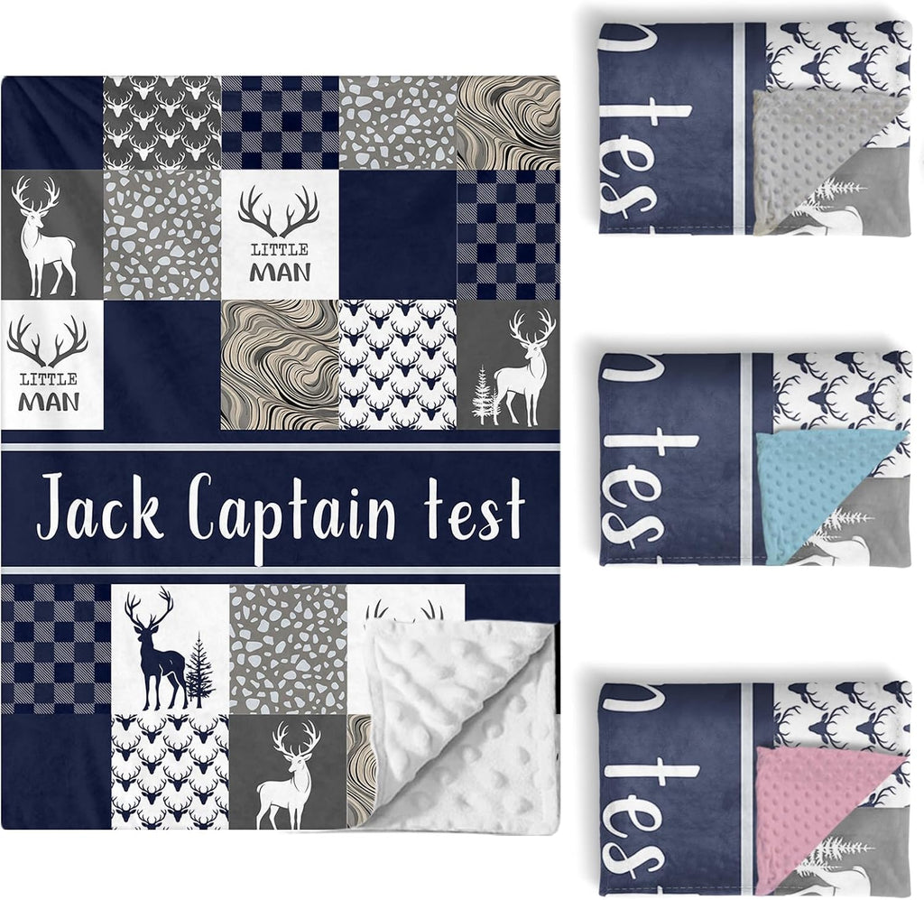 Personalized Baby Crib Bedding Set, 5 Pcs Custom Name Nursery Bedding Set for Girls Boys, Blue Woodland Deer Baby Crib Set for Toddlers Infants, Double Layer Bedding Crib Sets Customized Gifts