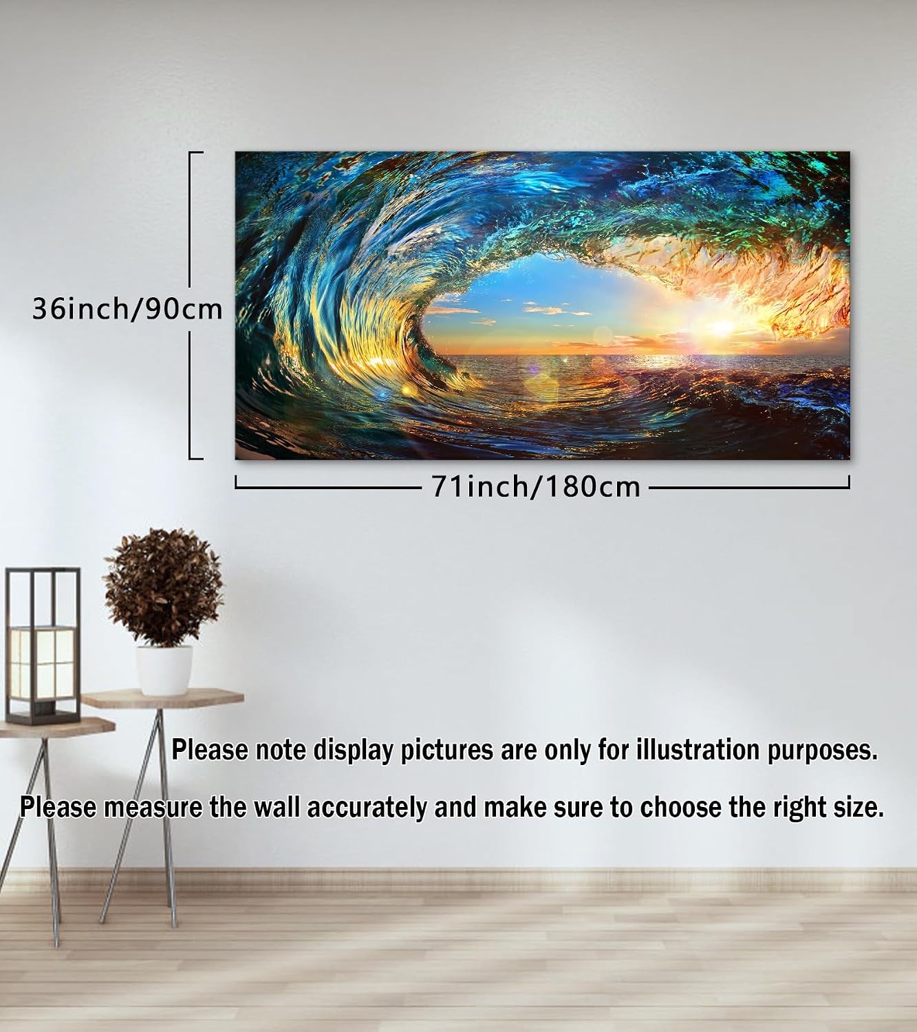 Cao Gen Decor Art S06798 Giant Wave Water Wall Art Canvas Prints 1 Panels Ocean Waves Pictures Paintings with Sunset Blue Seascape Framed for Living Room Bedroom Kicthen Office Artwork