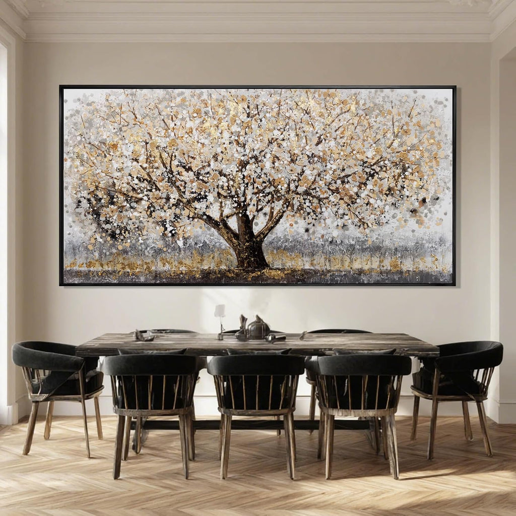 CHUDANHAO Gold Foil Canvas Wall Art Flower Wall Decor Plant Photo Prints Landscape Wall Decorations 29'x58' Large Artwork for Living Room Office