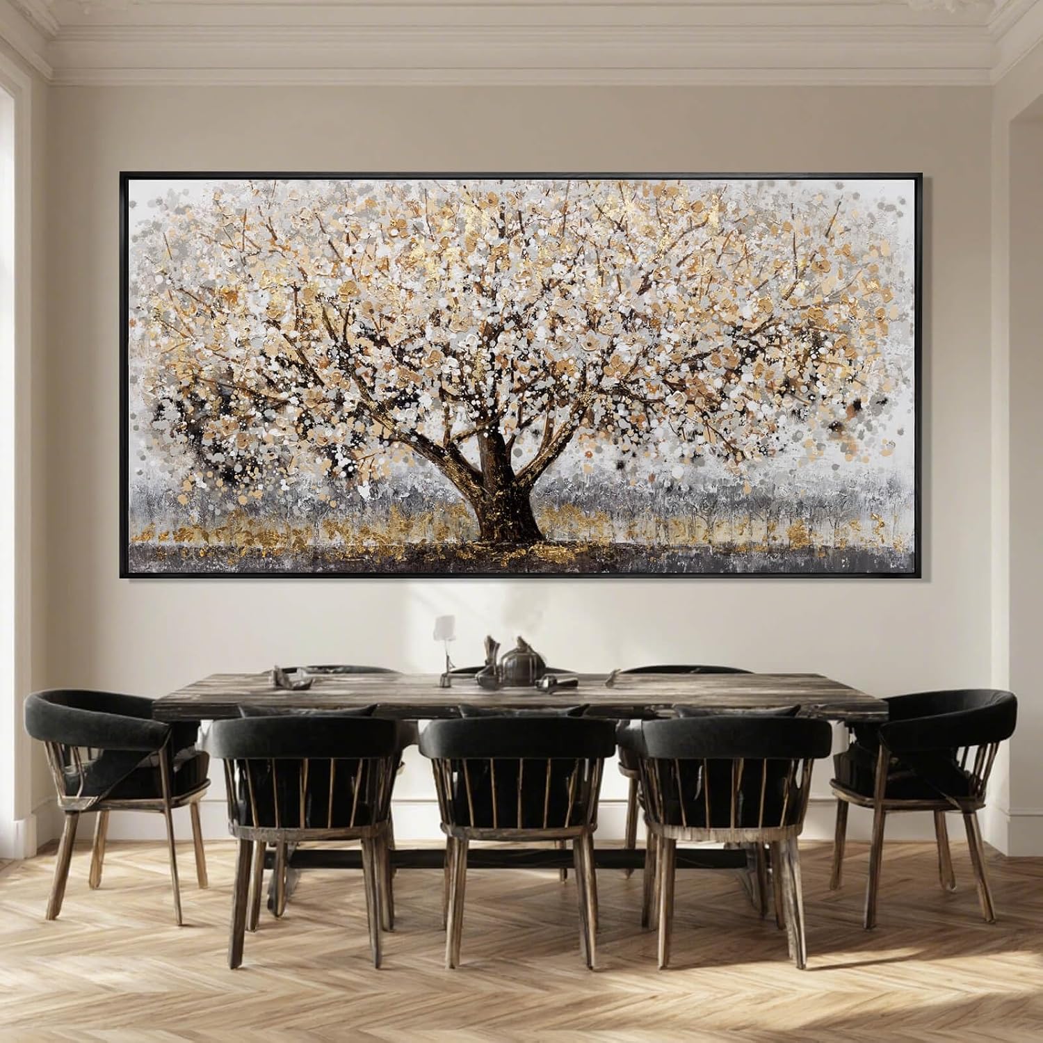 CHUDANHAO Gold Foil Canvas Wall Art Flower Wall Decor Plant Photo Prints Landscape Wall Decorations 29'x58' Large Artwork for Living Room Office