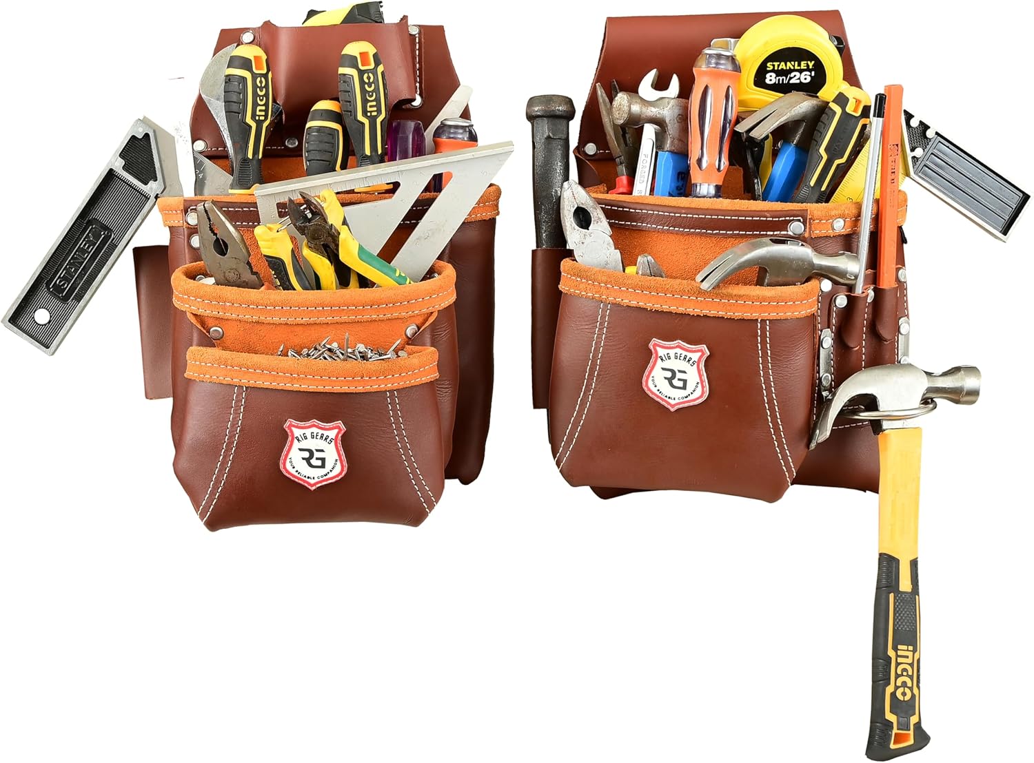 Heavy Duty 17 Pocket Carpenter Leather Tool Belt Set | Combo Multipurpose Framing Tool Belt Work Organizer Bags | Tool Belts For Men Construction Tools Rigs (Maroon, Standard)