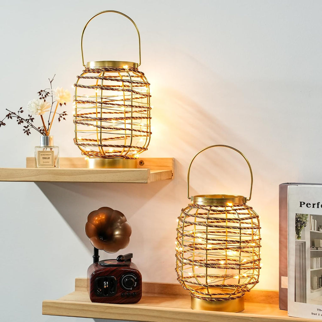 Set of 6 Battery Operated Table Lamp 7.7 'H Metal Cage LED Cordless Lamp with 6-Hour Timer, Vintage Decorative Fairy Lights Lantern for Indoor/Outdoor Bedrooms Weddings Parties Patio Events