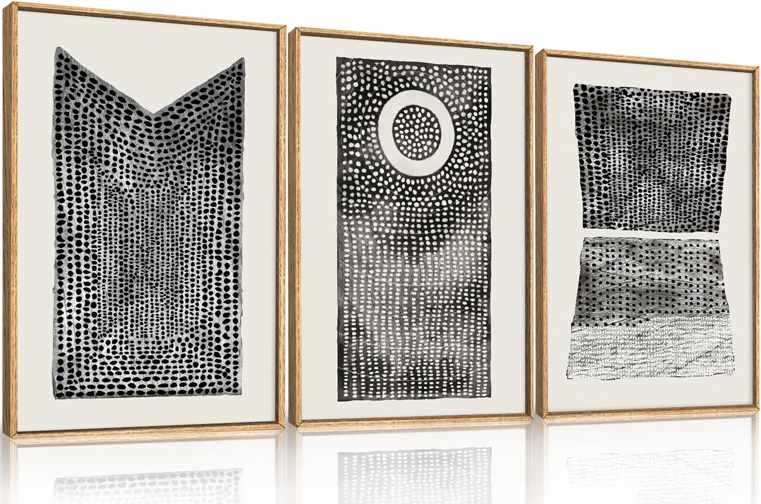 DRACIT Large Abstract Dot Black Pattern Framed Canvas Wall Art Set,Modern Neutral White Circle Wall Decor,Minimalist Black White Geometric Artwork for Living Room,Bedroom,Office-24 x36 x3