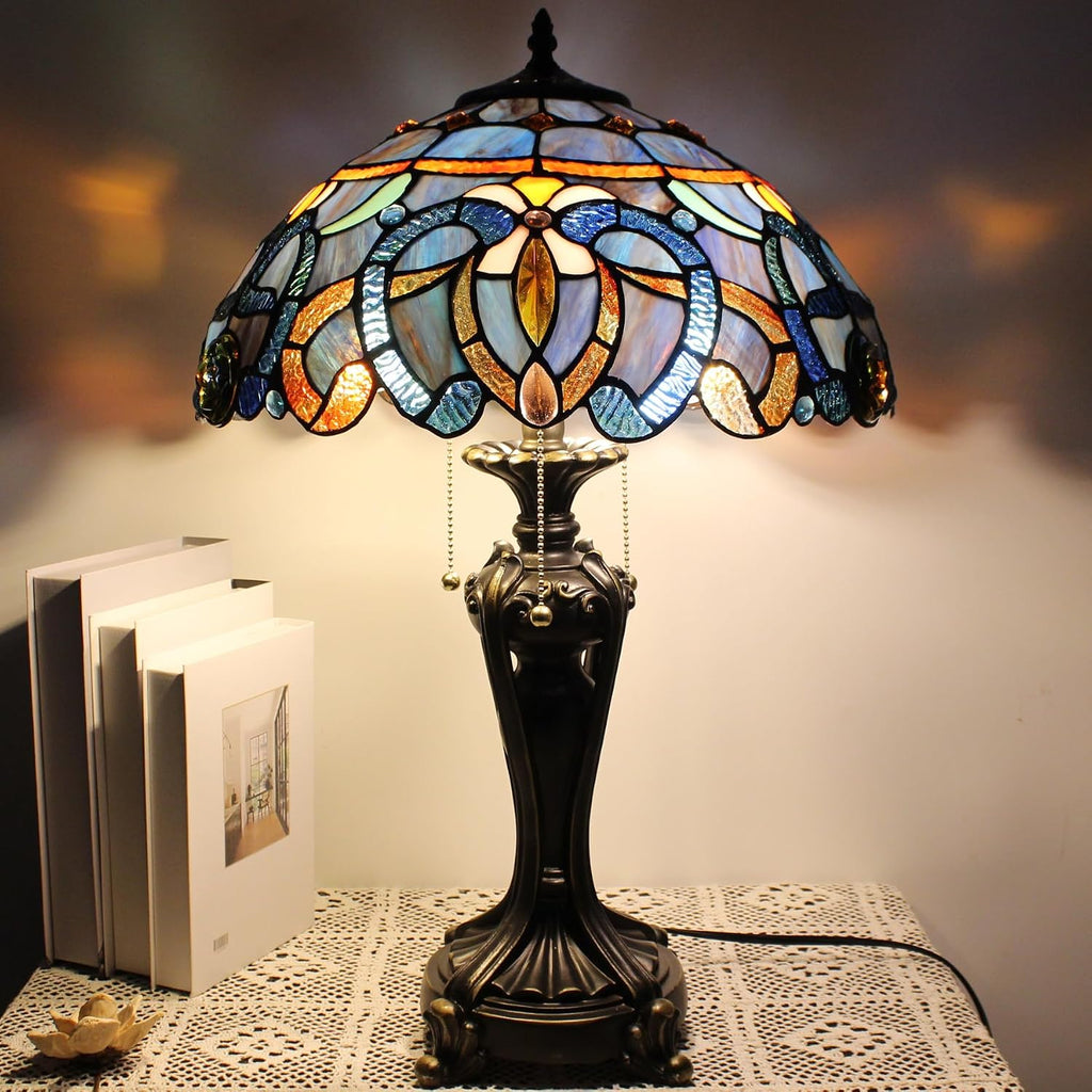 Table Lamp Base Replacement Only, Wide 8 Height 24 Inch, Fit for 12, 14, 16, 18 Inch Tiffany Style Stained Glass Lampshade, Dark Bronze Finish, Resin, Pull Chain Switch(L (W8H24 Inch))