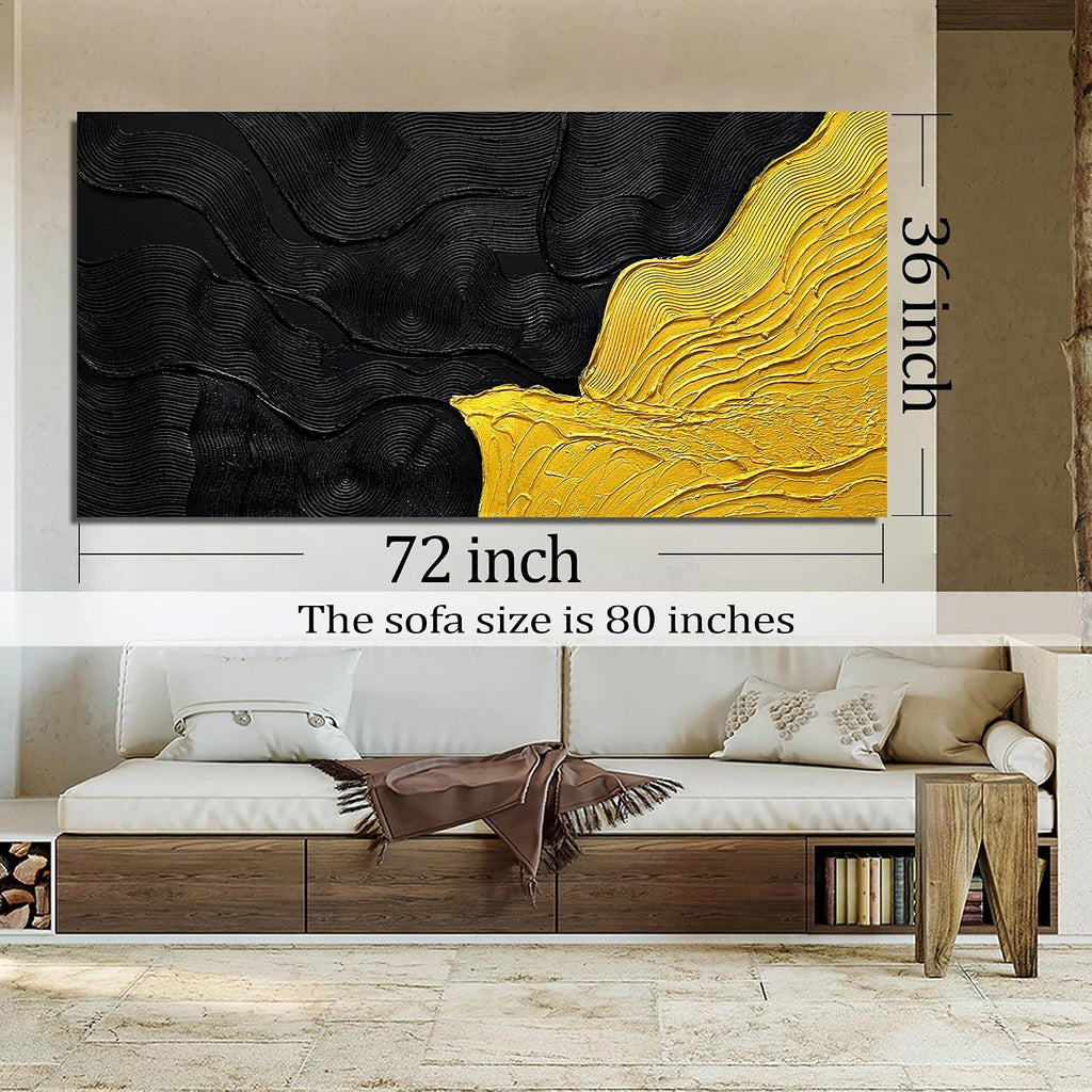 Black and Gold Abstract Pictures Wall Decor Office Modern Painting Wall Art for Bedroom Extra Large Wall Art for Living Room Size 36 x 72 Inch