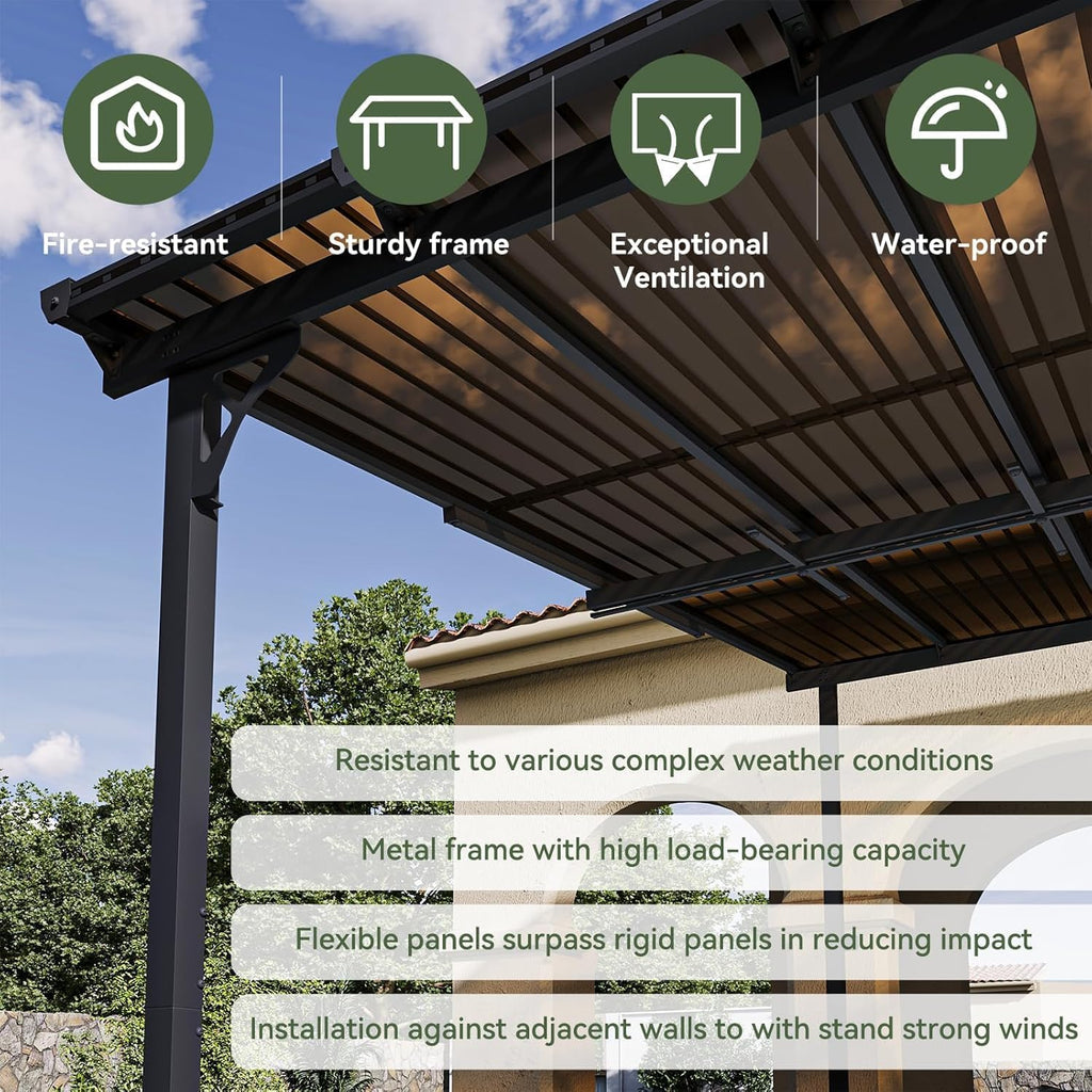 Aoxun 10' x 12' Gazebo for Patio, Gazebo Pergola with Sloped Roof, Large Wall-Mounted Heavy Duty Awnings, and LED Outdoor Waterproof Hanging Lights, for Backyard, Deck, Patio