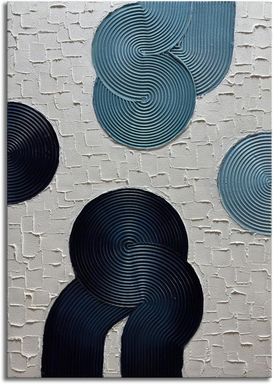 Slyart Blue and Black Abstract Textured Wall Art, Hand-Painted 3D Oil Paintings on Canvas Wall Art 40x28 inch Contemporary Art