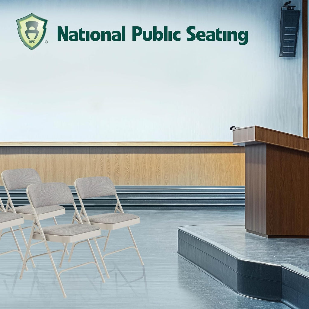 National Public Seating 2200 Series Steel Frame Upholstered Premium Fabric Seat and Back Folding Chair with Double Brace, 480 lbs Capacity, Model 2202 Graystone/Gray (Carton of 4)
