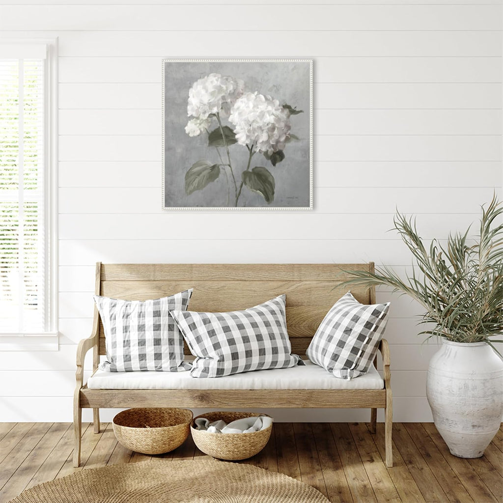 Amanti Art Framed Canvas Wall Art 30x30 White Hydrangeas by Danhui Nai, Framed Wall Art Canvas, Flowers Artwork, Traditional Decor, Large Poster Painting for Living Room, Bedroom, Bathroom, Kitchen