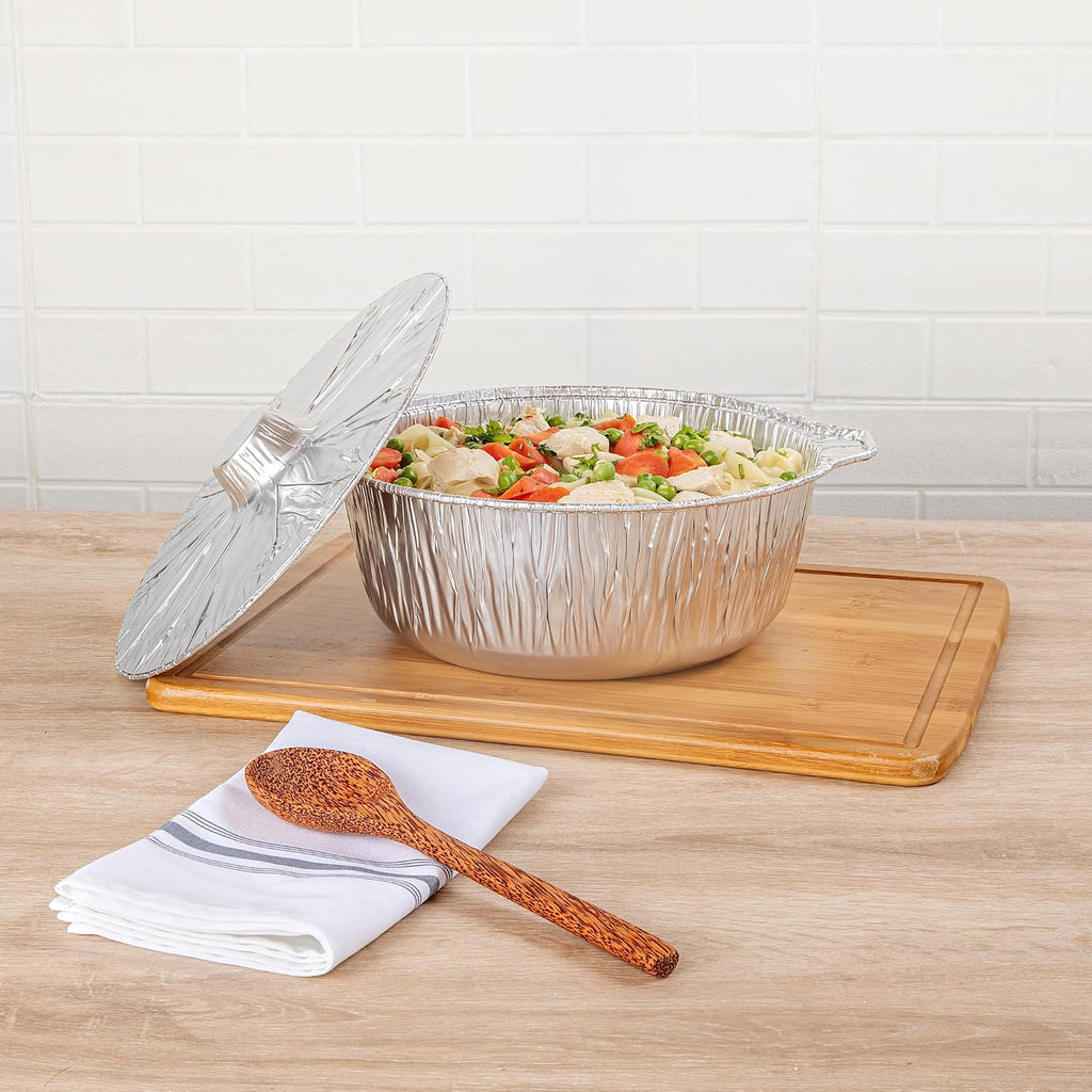 Foil Lux 5.6 Quart Pans And Lids, 100 Disposable Pots With Lids - Oven-Ready, Stove Compatible, Aluminum Foil Baking Pans, Freezable, For Outdoor Camping, Vacation, Picnic, And More - Restaurantware