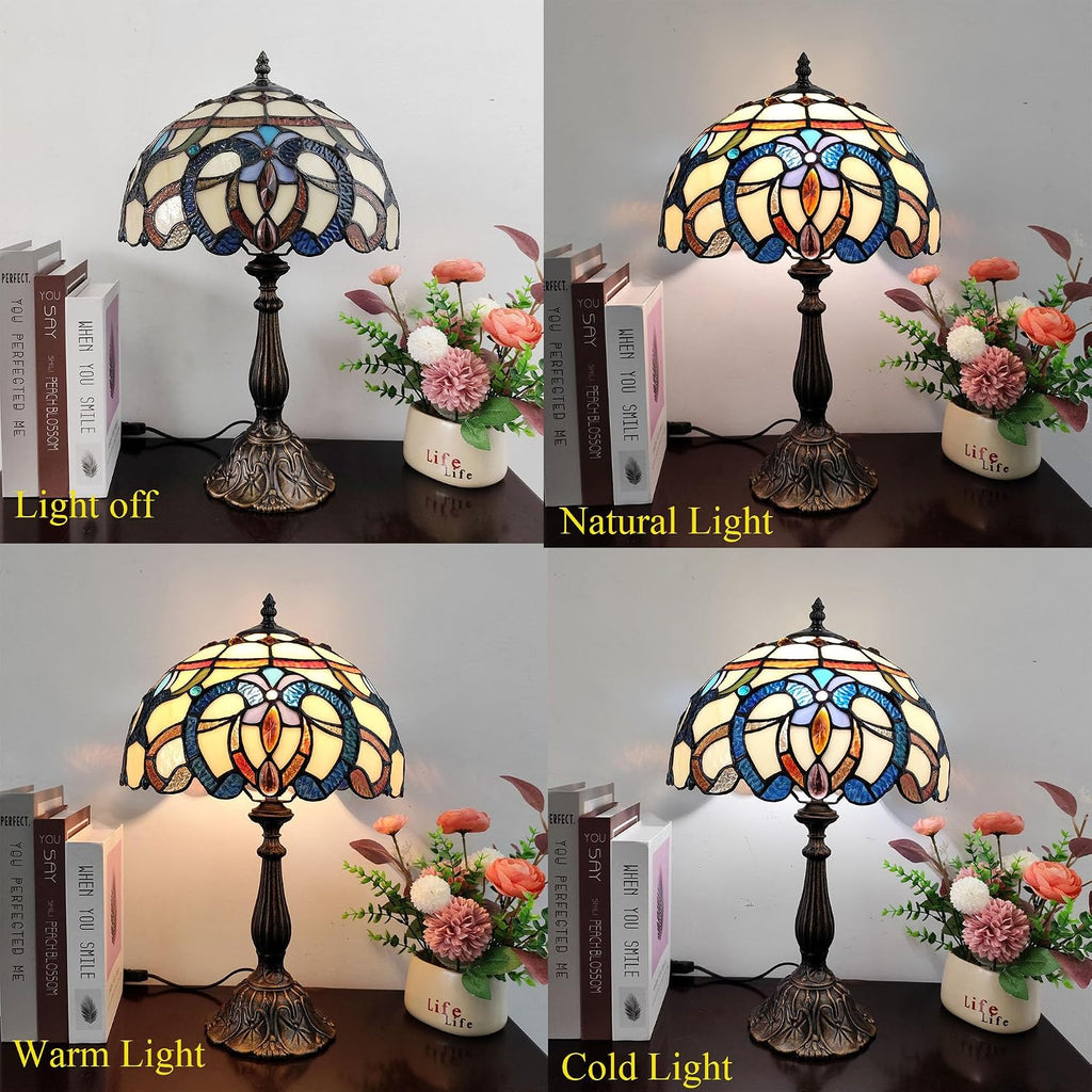 Tiffany Style Table Lamp Yellow Baroque Style Stained Glass Lamp, 12 Inch Antique Bedside Nightstand Light Home Decor for Bedroom Living Room, Included LED Bulb