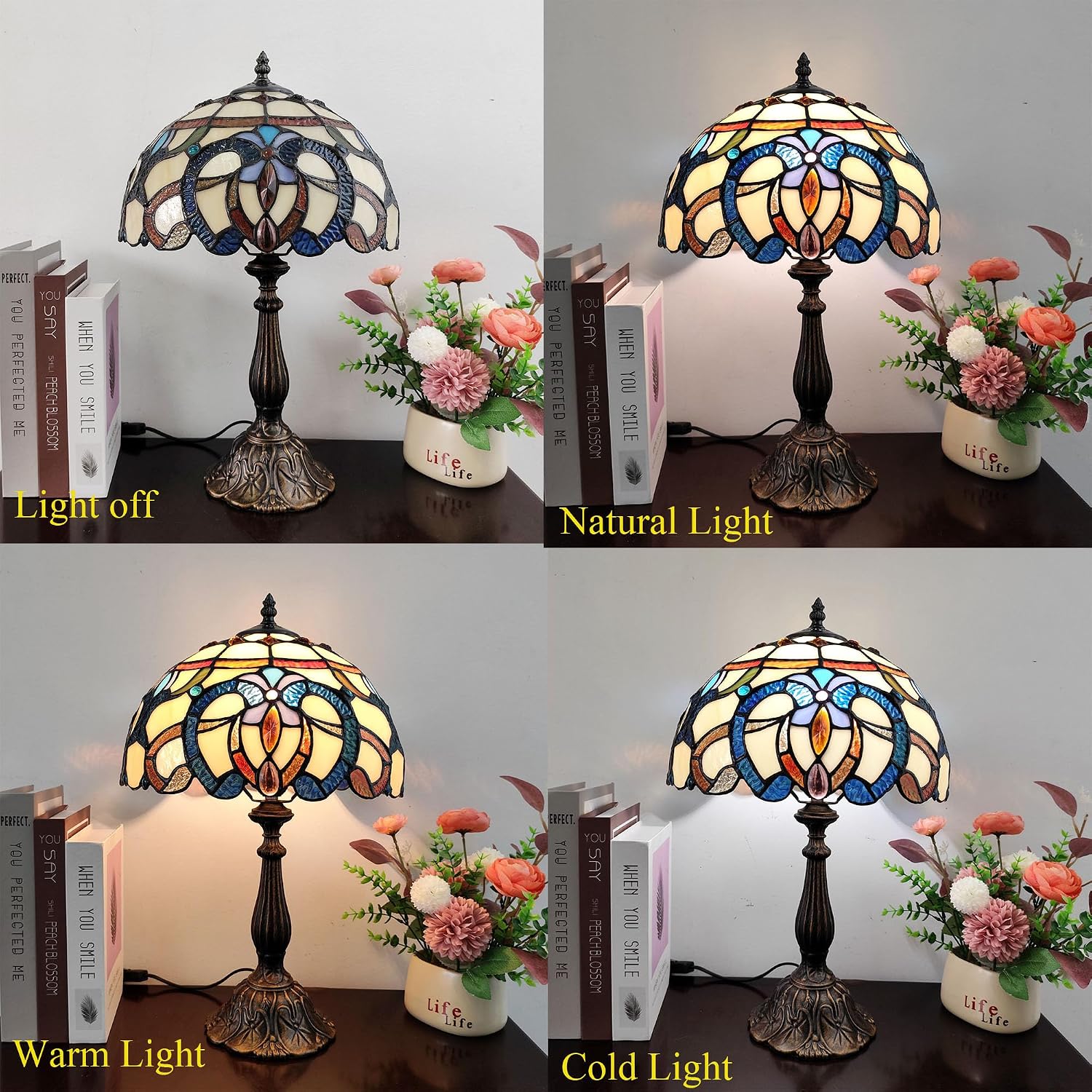 Tiffany Style Table Lamp Yellow Baroque Style Stained Glass Lamp, 12 Inch Antique Bedside Nightstand Light Home Decor for Bedroom Living Room, Included LED Bulb
