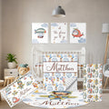 Terwex Personalized Crib Bedding Set, 5 Pcs Custom Name Nursery Bedding Set with Double Layer Flannel Blanket, Pilot Animals Baby Crib Set for Boys Girls, Customized Gifts for Toddlers Infants Babies