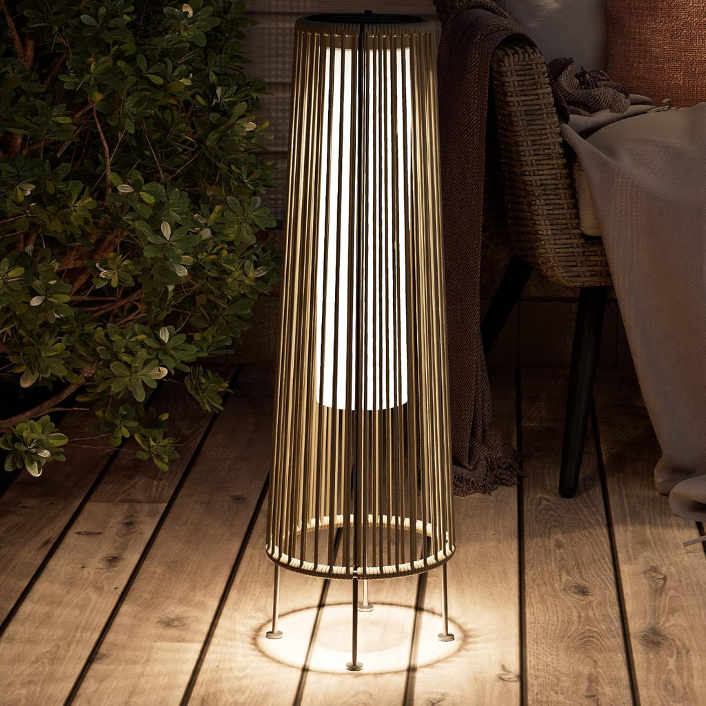 Grand patio Outdoor Floor Solar Light 2-Pack, Wicker Solar Patio Lamp Waterproof Outside Deck Lamp for Porch, Yard, Garden, Lawn Decorations - Gray, Gordes 2 PCS