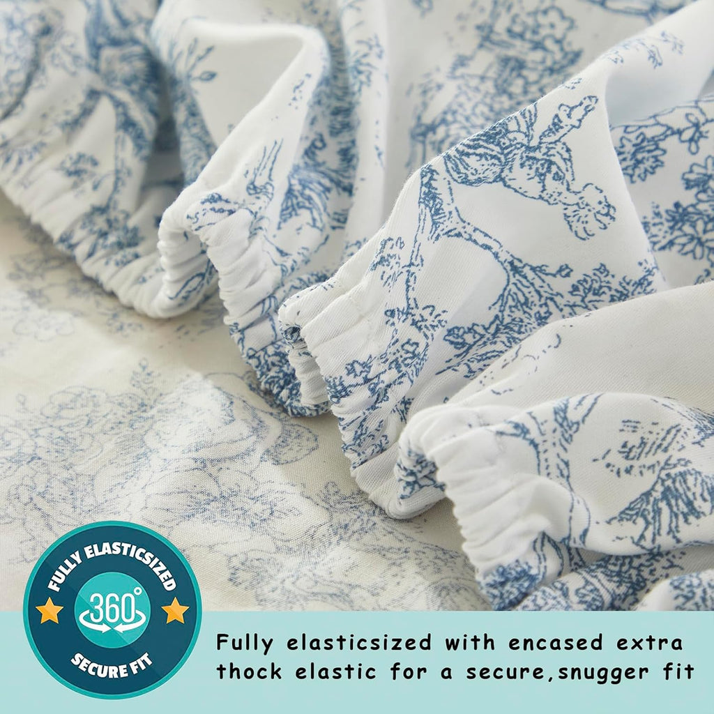 Brandream French Country Toile Crib Bedding Set for Girls Vintage Blue Toile Floral Print 100% Cotton Baby Girl Nursery Bedding Collection - Ruffles Quilt,Toile Crib Sheet,Crib Bed Skirt 3 Pieces