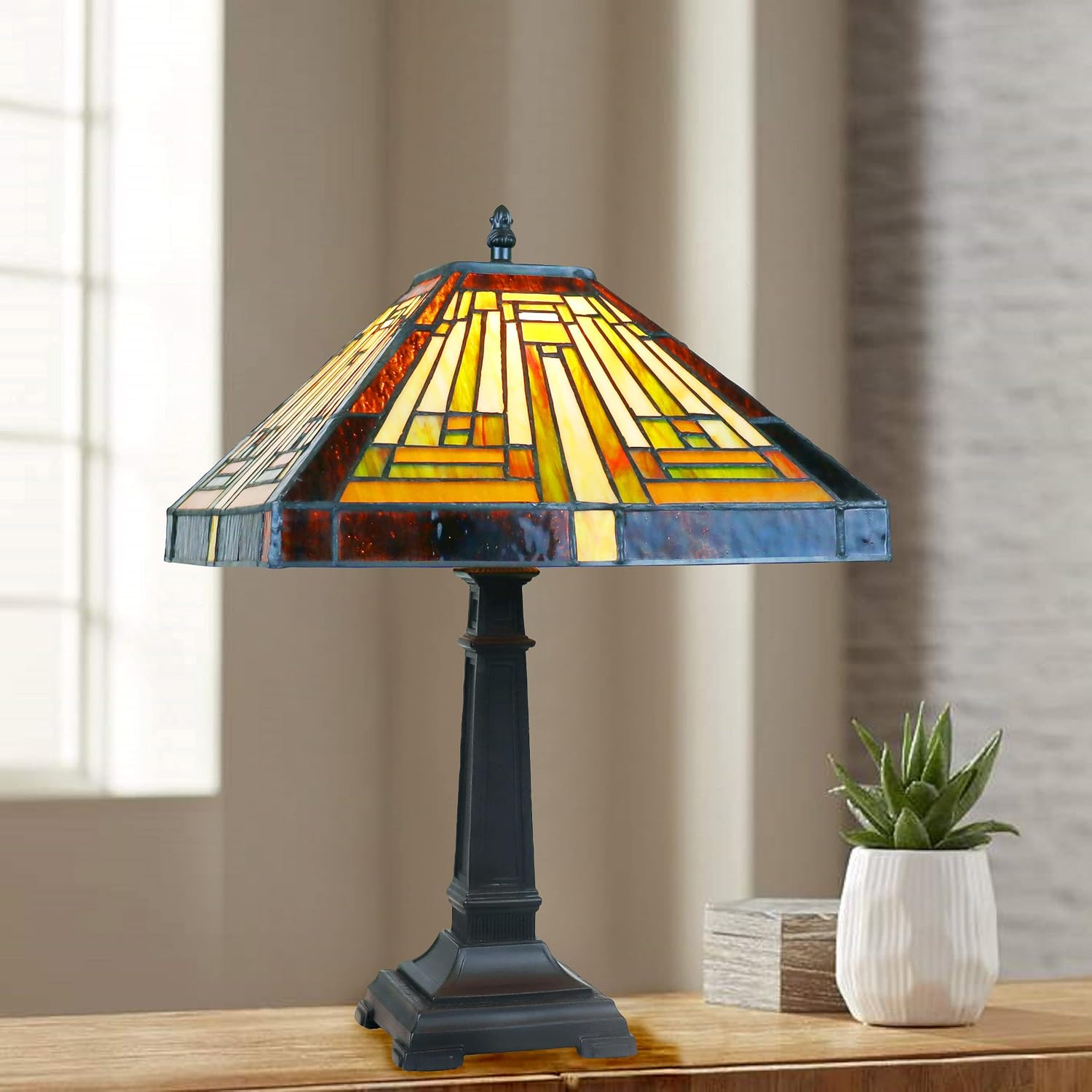 Chloe Lighting Innes Mission Tiffany-Style Blackish Bronze 1 Light Table Lamp 12' Wide