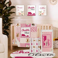 TOOTANN Custom Baby Crib Bedding Set, 5 Pcs Personalized Name Baby Crib Sheets for Kid Toddler Infant, Pink Background Highland Cow Plaid Pattern Nursery Bedding Set