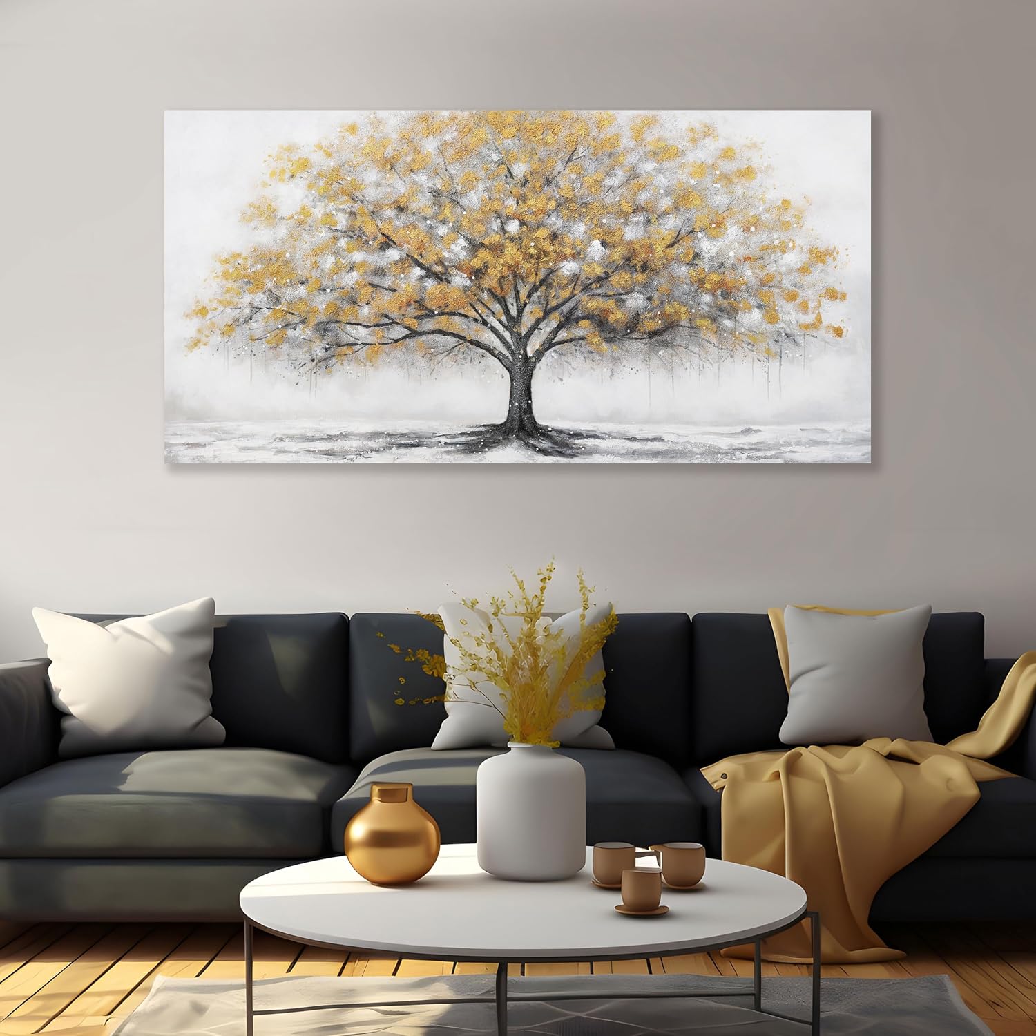 Glvzygy Wall Art Abstract Gold Tree of Life Canvas Modern Art Oil Painting Texture Tree Painting Living Room Bedroom Dining Room Home Office Decor Wall Decor 29' x 58'