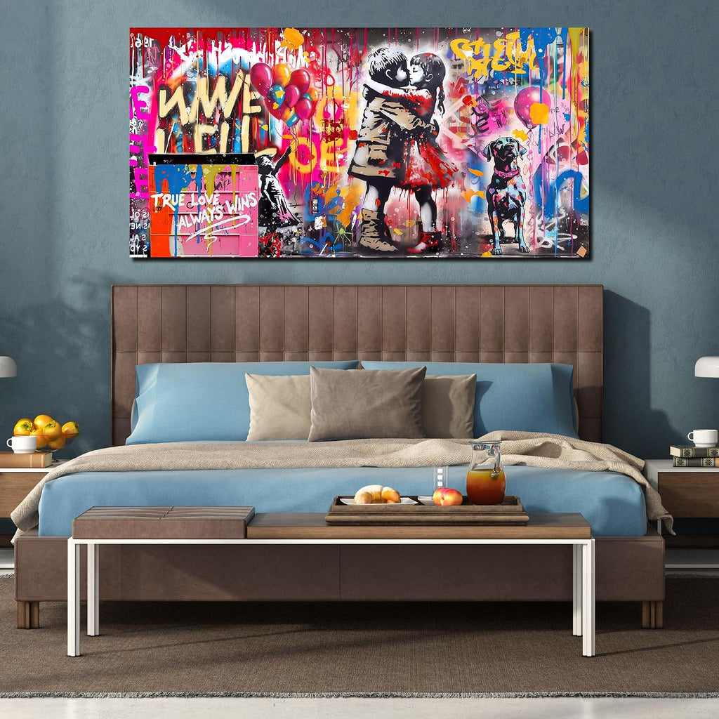 CIRABKY Colorful Canvas Wall-Art - Graffiti Art Wall Decor for Living Room - Boy and Girl Print Big Painting Size 29' x 59'