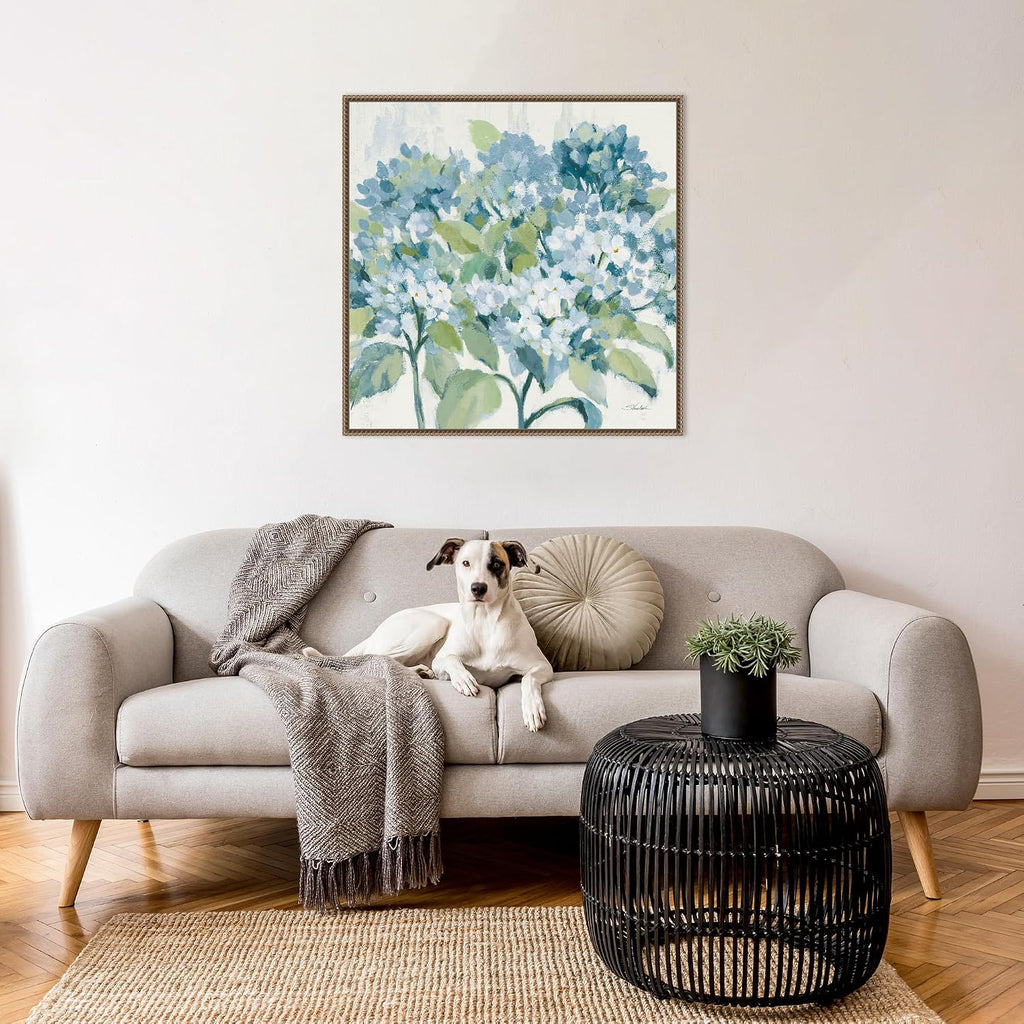 Amanti Art Framed Canvas Wall Art 30x30 Romantic Hydrangeas Blue by Silvia Vassileva, Framed Wall Art Canvas, Flowers Artwork, Traditional Decor, Large Poster Painting for Living Room, Bedroom,