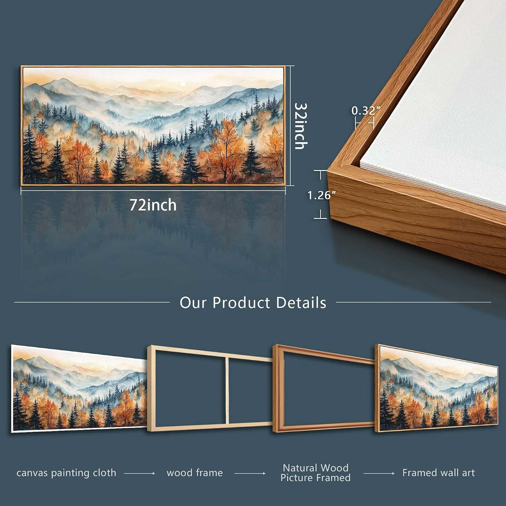 KELIYUAN Large Canvas Abstract Mountain Forest ainting Wall Decor For Living Room Wall Art For Bedroom Office Farmhouse Murals Restaurant Printed Artworks Modern Home Decor Wood Framed 32x72 In