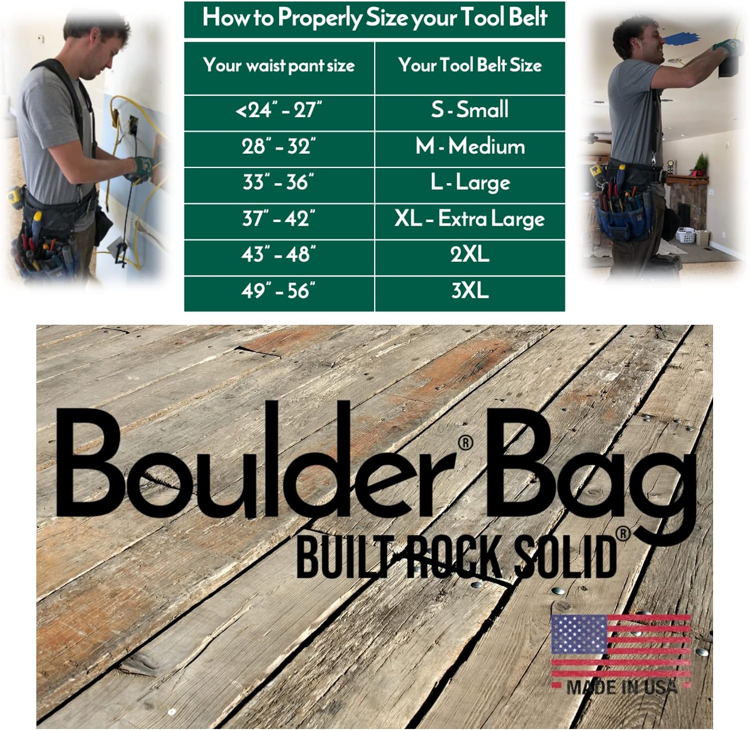 BOULDER BAG Ultimate Electrician's MAX Combo with Comfort Back Support Tool Belt, Leather Belt Buckle, Heavy Duty Work Belt, Green, (Small 24-27 Inch Waist), Tool Belt Made in USA