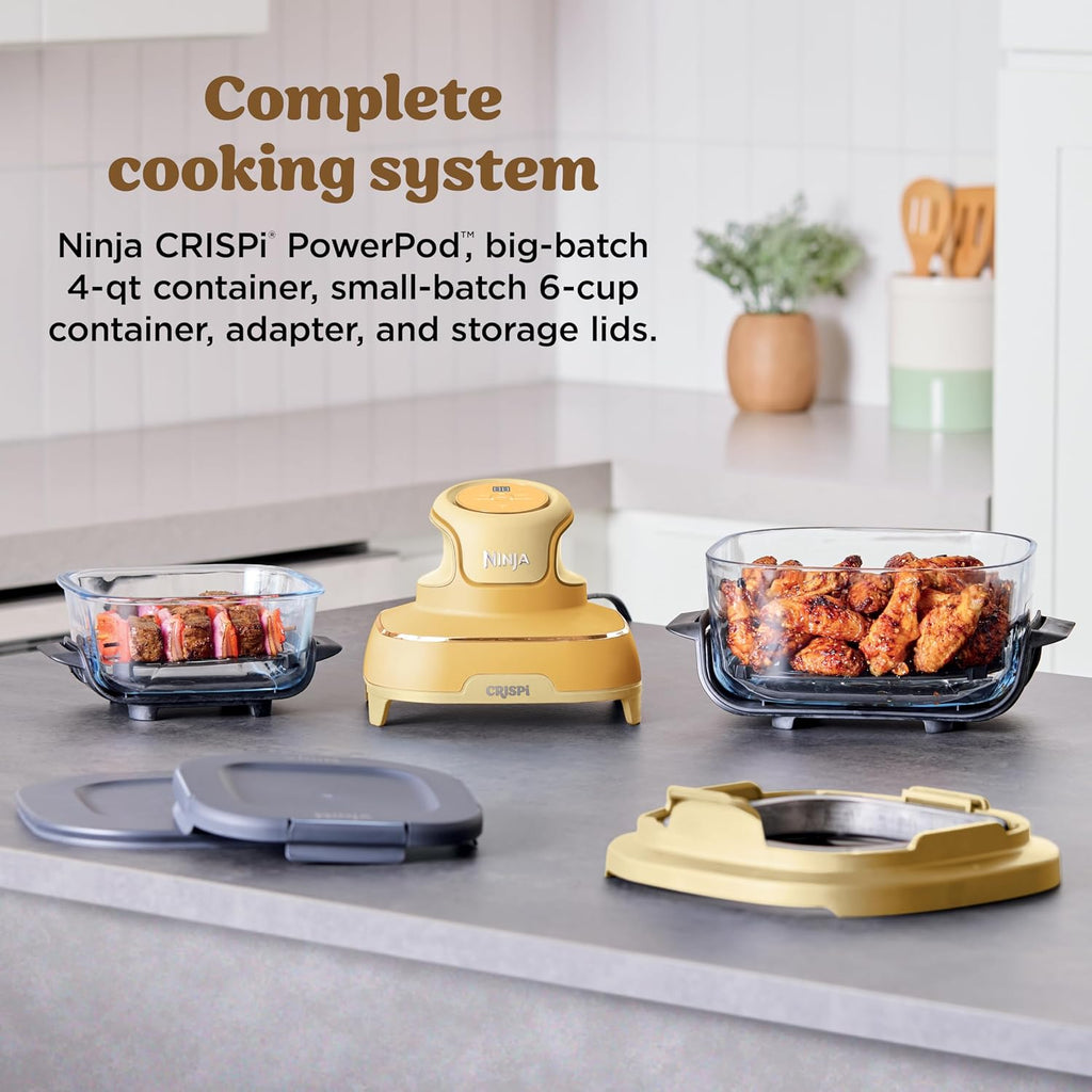 Ninja Crispi 4-in-1 Glass Air Fryer | 450°F | Non-Toxic | 4QT & 6-Cup Glass Containers w/Lids | Microwave, Freezer, Dishwasher Safe | Max Crisp, Air Fry, Bake, Recrisp | Ginger Snap | FN101GD