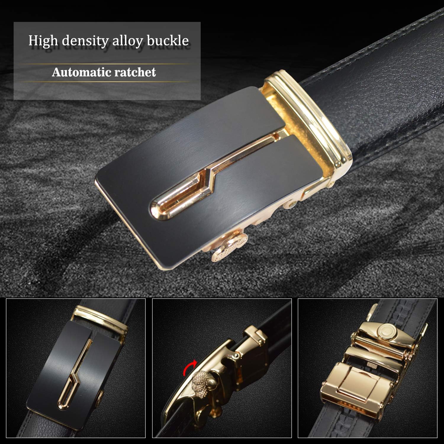 Micro-Adjust Slide Ratchet Genuine Leather Belt Men Dress Pants Shirt Executive Gift.