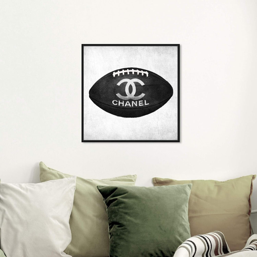 Fashion and Glam Framed Wall Art Canvas Prints 'Fashion Football' Lifestyle, Black, Gray, 20' x 20'