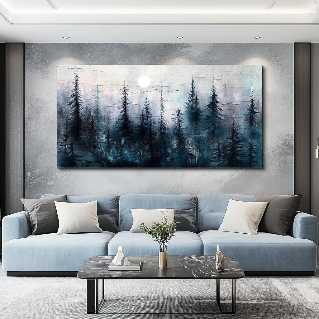 FUHAIHUA Canvas Wall Art for Living Room Large Wall Decor for Office Bedroom Decoration Foggy Forest Landscape Picture Black and White Painting Artwork Wall Mural Aesthetic Home Decor 30'X60'