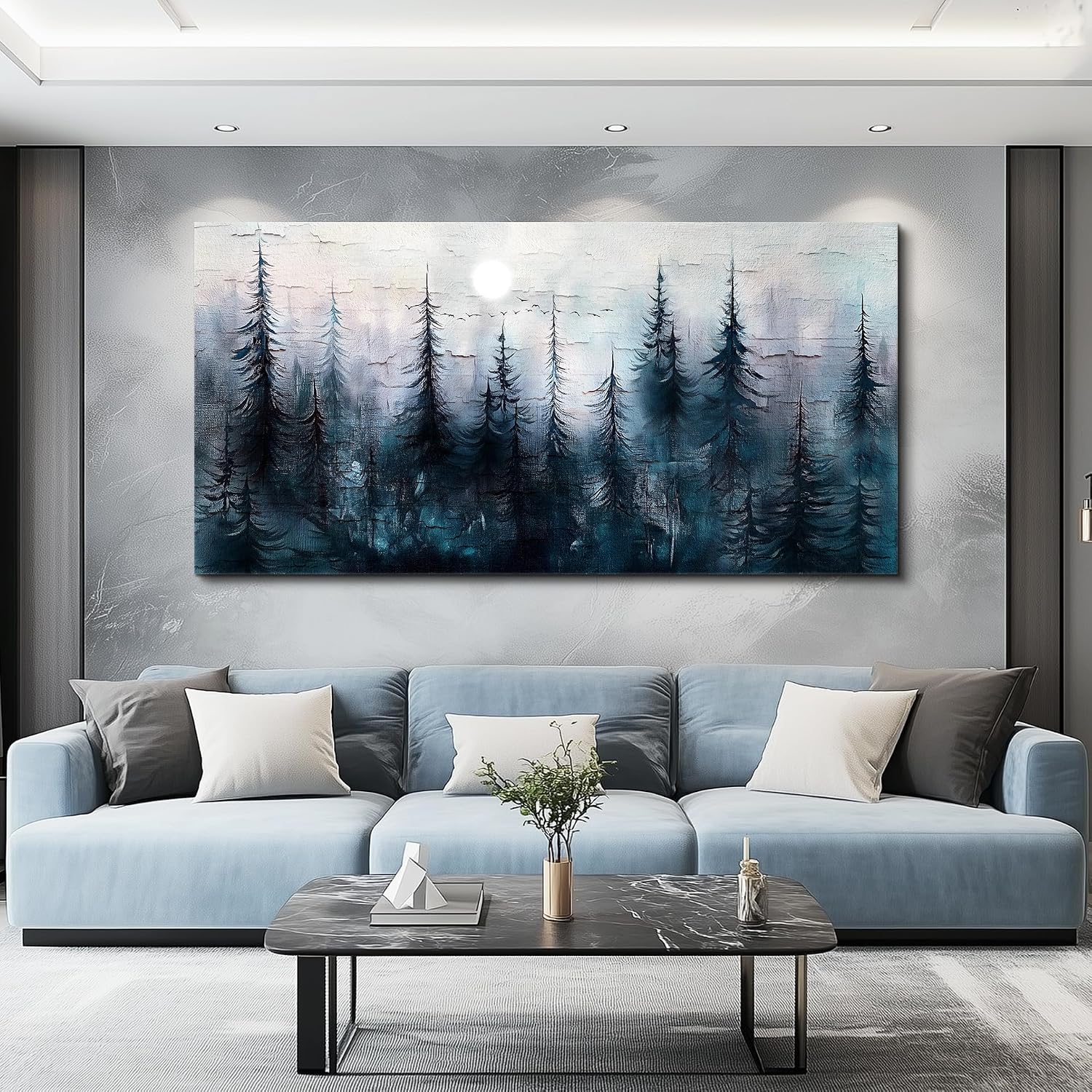 FUHAIHUA Canvas Wall Art for Living Room Large Wall Decor for Office Bedroom Decoration Foggy Forest Landscape Picture Black and White Painting Artwork Wall Mural Aesthetic Home Decor 30'X60'