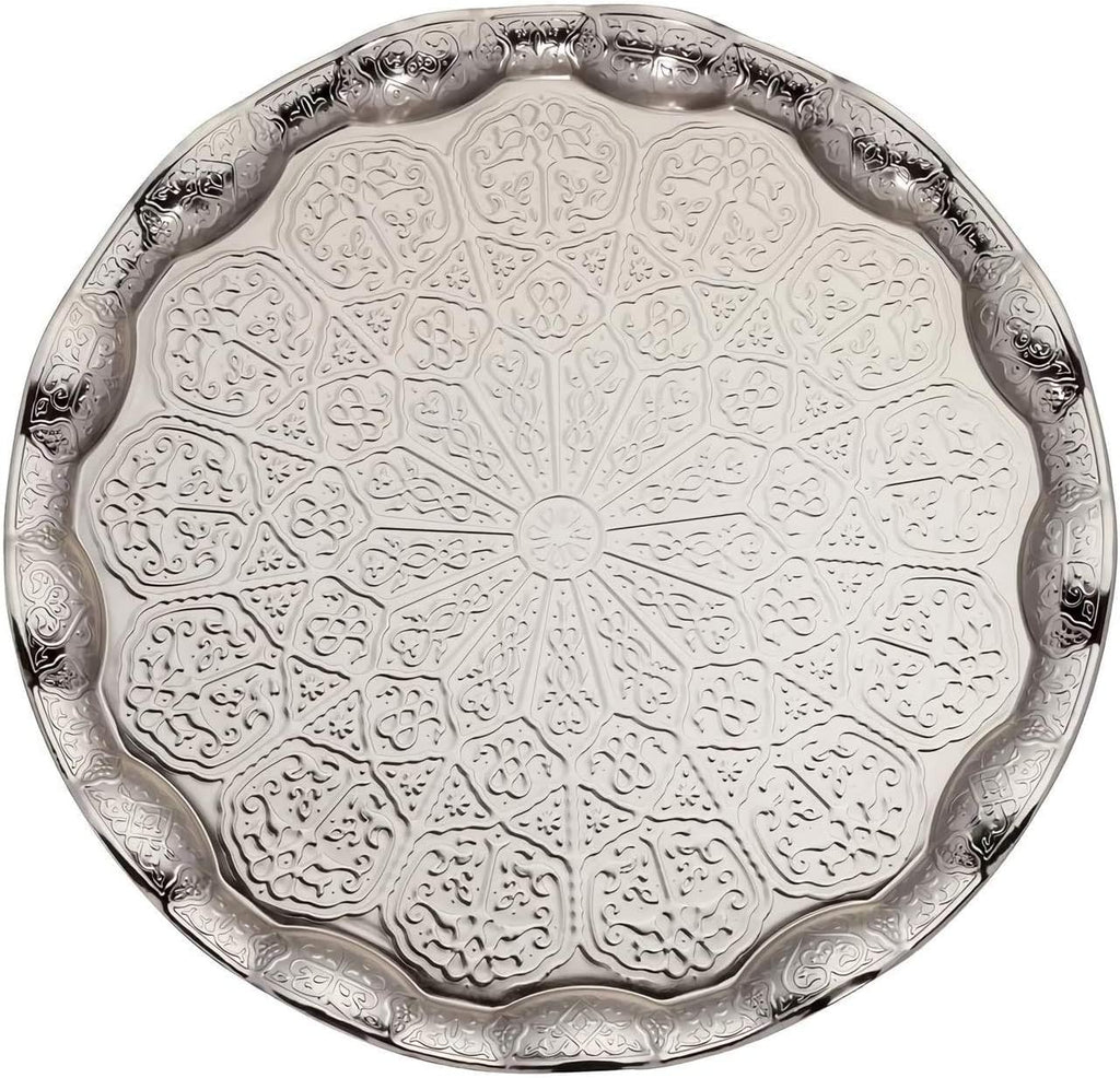 Alisveristime Handmade Turkish Tea Water Zamzam Serving Set Glasses Saucer, Tray and Spoon (Silver)