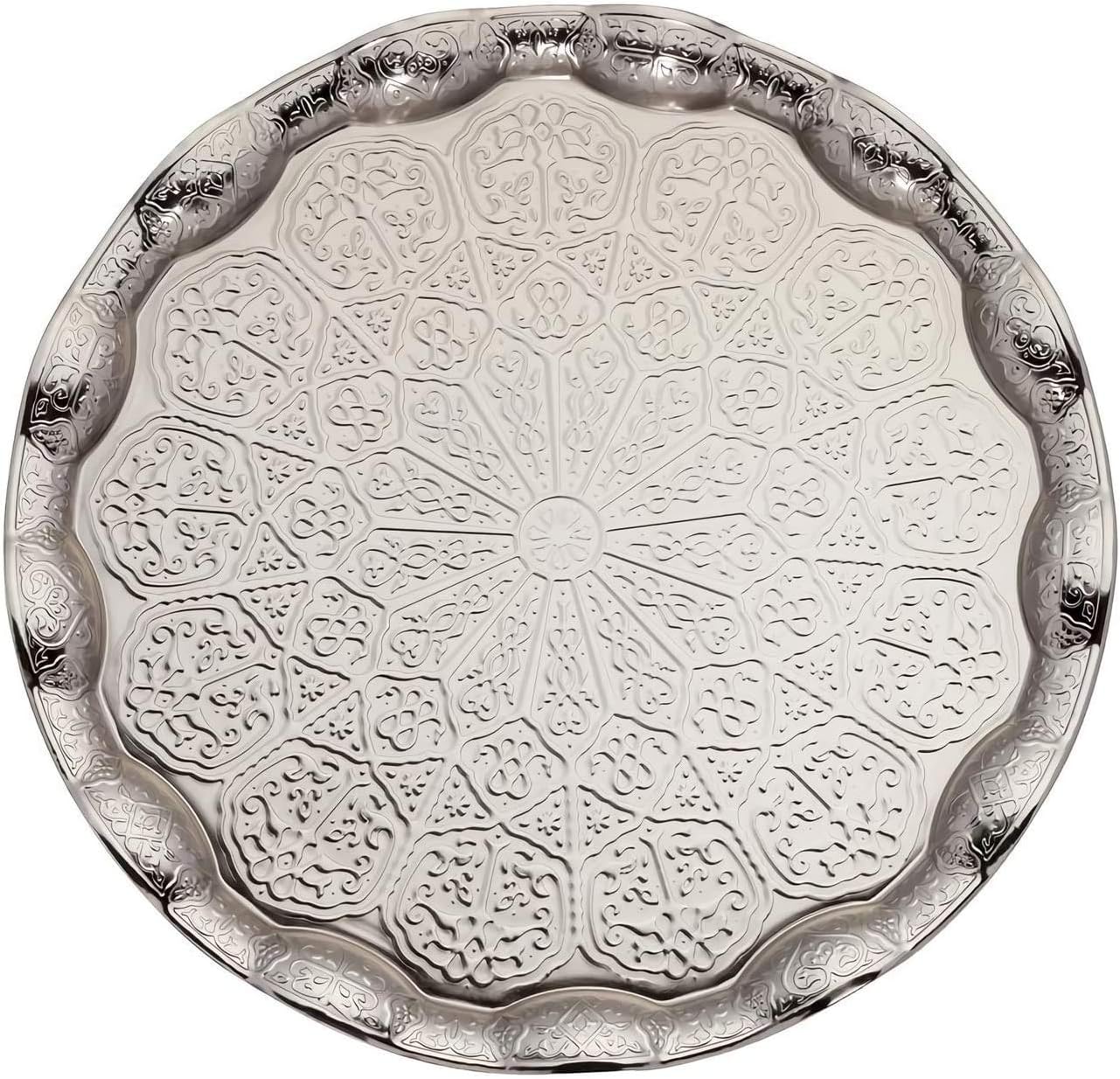 Alisveristime Handmade Turkish Tea Water Zamzam Serving Set Glasses Saucer, Tray and Spoon (Silver)