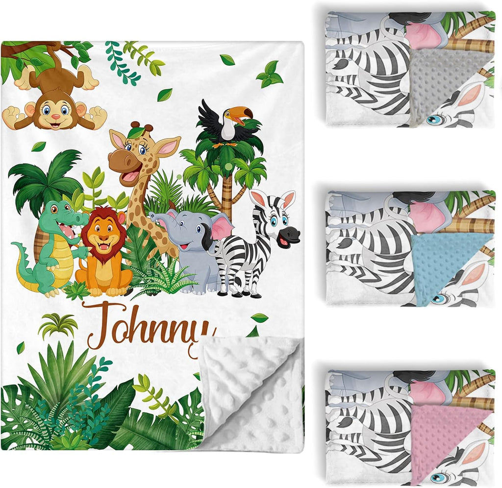 Personalized Baby Crib Bedding Set, 5 Pcs Custom Name Nursery Bedding Set for Girls Boys, Jungle Animals Baby Crib Set for Toddlers Infants, Double Layer Bedding Crib Sets Customized Gifts