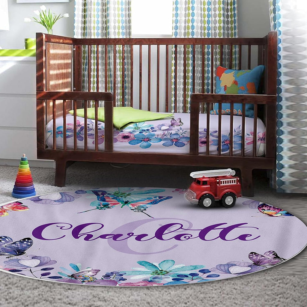 TOOTANN Custom Baby Crib Bedding Set, 5 Pcs Personalized Name Baby Crib Sheets for Kid Toddler Infant, Light Purple Background with Butterflies Nursery Bedding Set