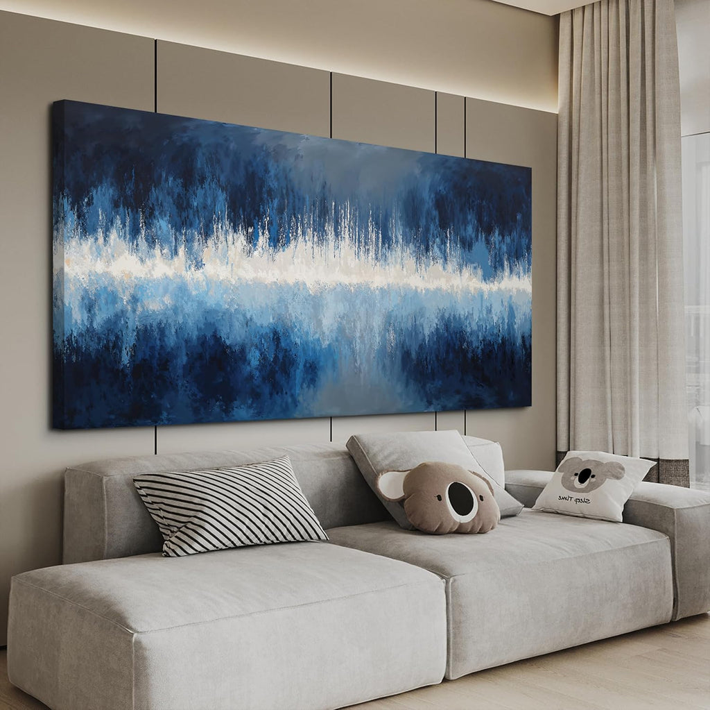 YISXINOAG Canvas Wall Decor Modern Large Abstract Wall Art for Living Room Modern Home Decorations Deep Blue Design Abstract Canvas Art Wall Decor Prints on Bedroom Ready to Hang Size 29'X58'